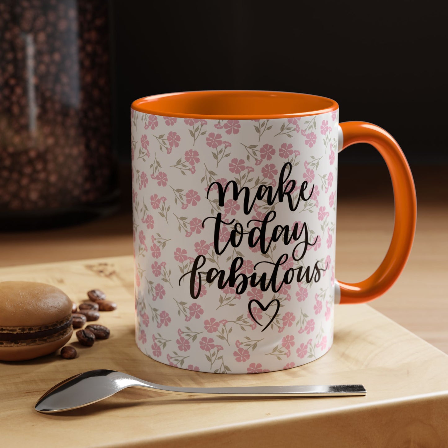 Make Today Fabulous Mug, Pink Floral Coffee Mug with Positive Quote, Inspirational Gift, Ceramic Accent Mug for Tea or Hot Cocoa