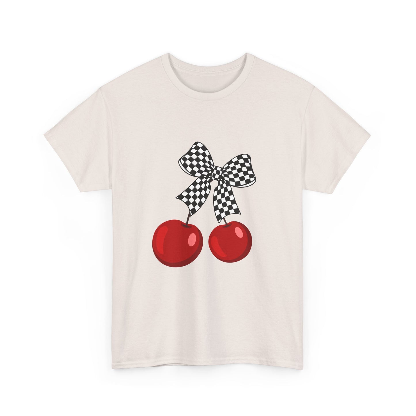 Cherry Bow Unisex Heavy Cotton Tee, Cute Graphic Tee, Casual Wear, Summer Shirt, Perfect Gift, Retro Style Tee