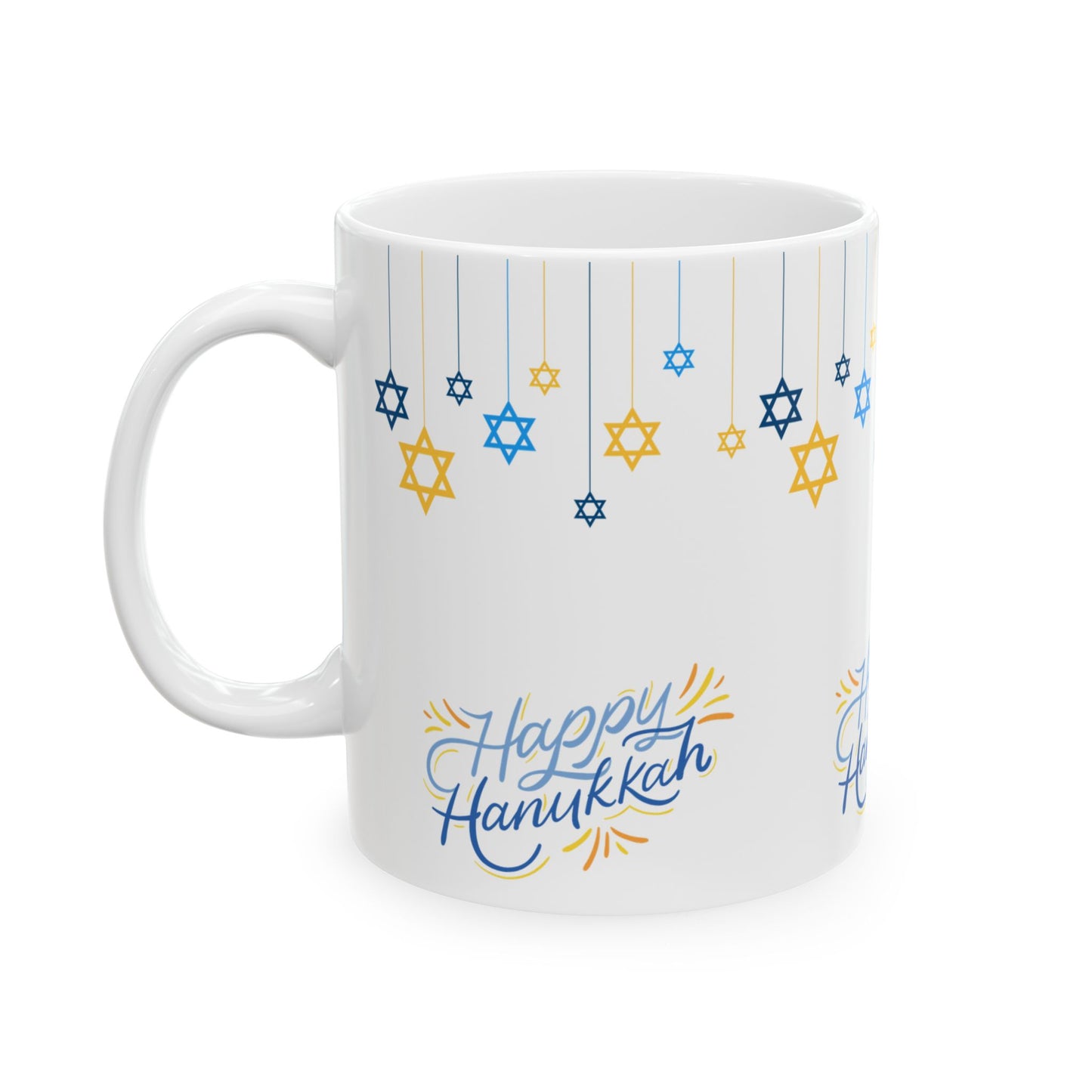 Happy Hanukkah Ceramic Mug – Blue & Gold Star of David Design, 11oz or 15oz Gift Mug 11oz or 15oz