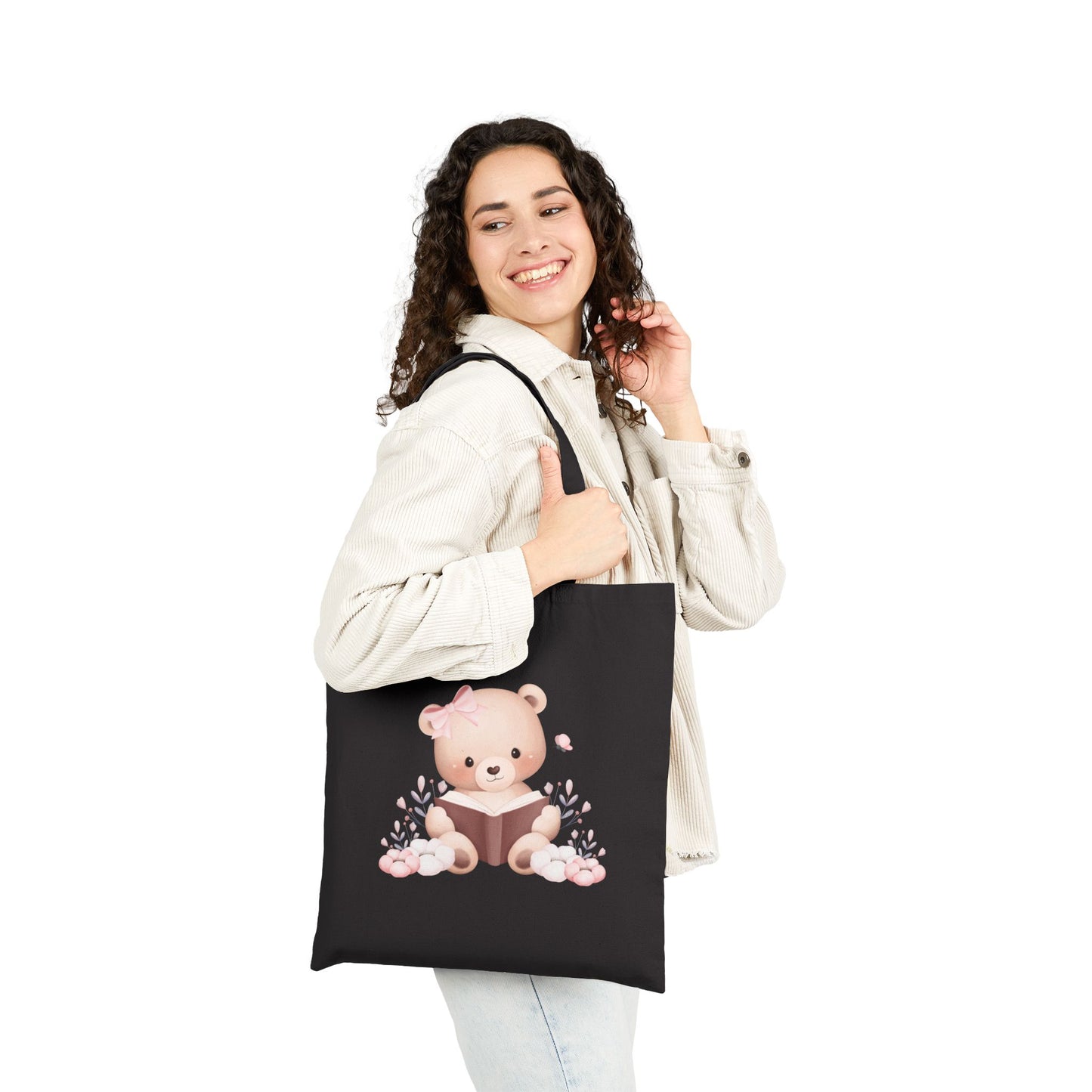 Cute Bear Reading Tote Bag, Eco-Friendly Shopping Bag, Gift for Kids, Animal Lover Tote, Baby Shower Tote, Nursery Decor