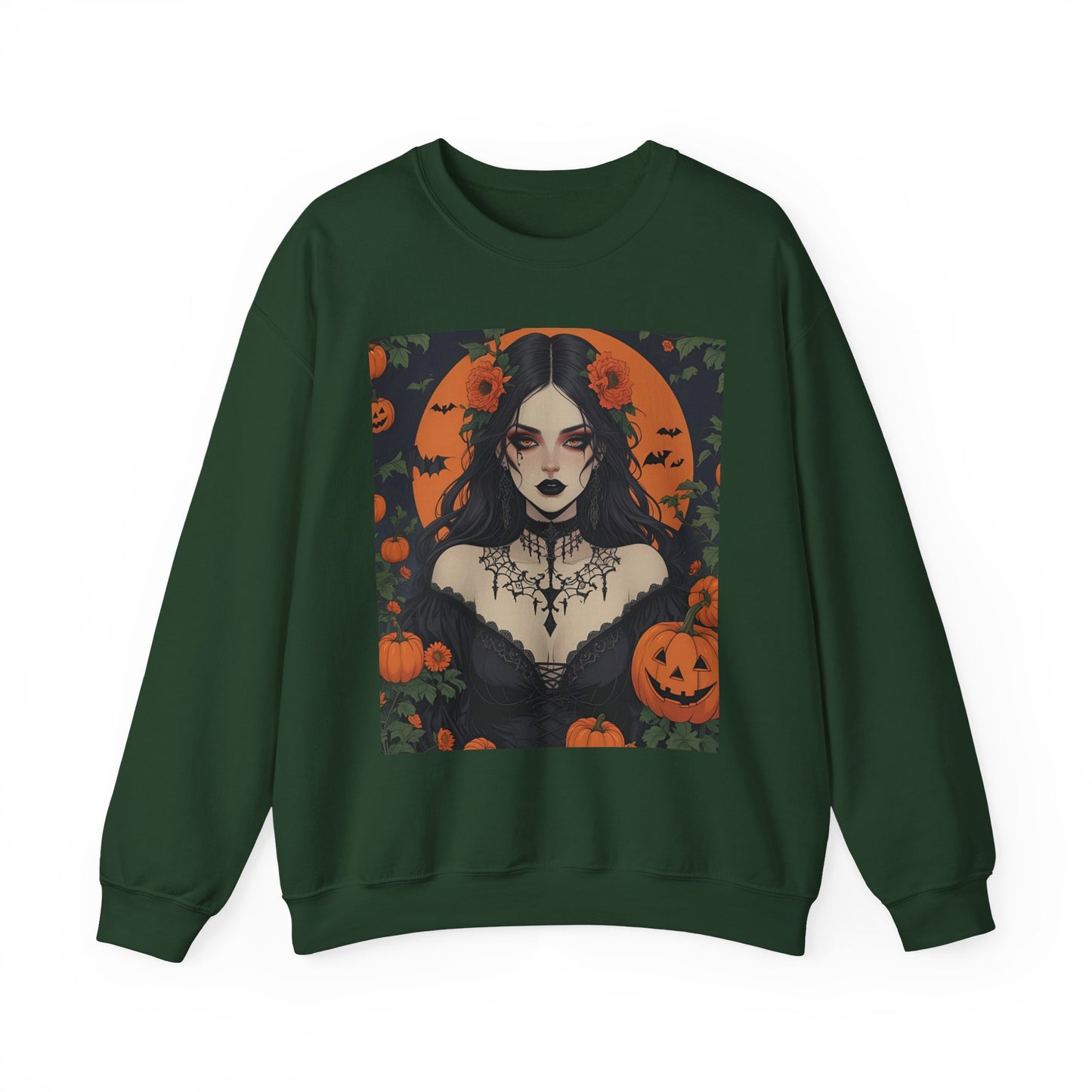 Floral Gothic Girl Halloween Sweatshirt, Cozy Crewneck for Fall, Spooky Season Apparel, Perfect for October Celebrations