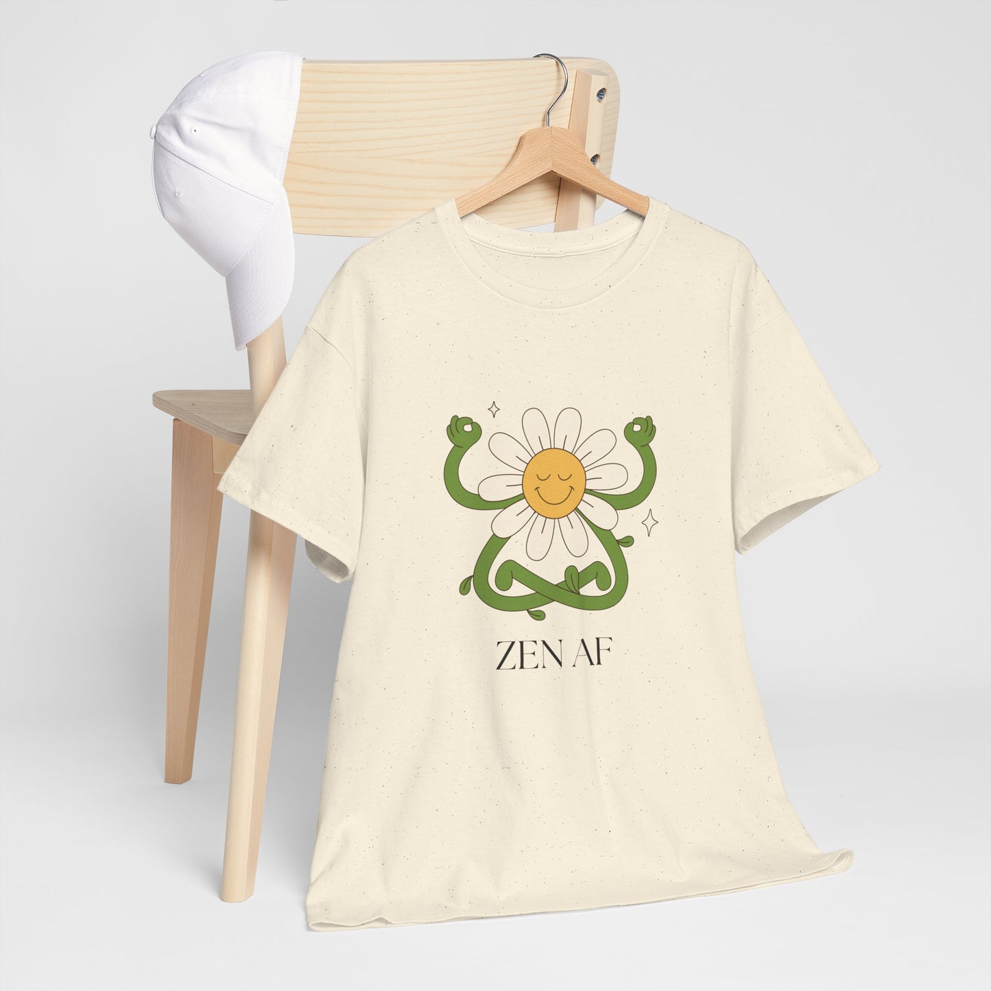 Zen AF Daisy Unisex Heavy Cotton Tee, Relaxed Fit Shirt, Positive Vibes Tee, Gift for Mindfulness, Casual Wear for Every Occasion
