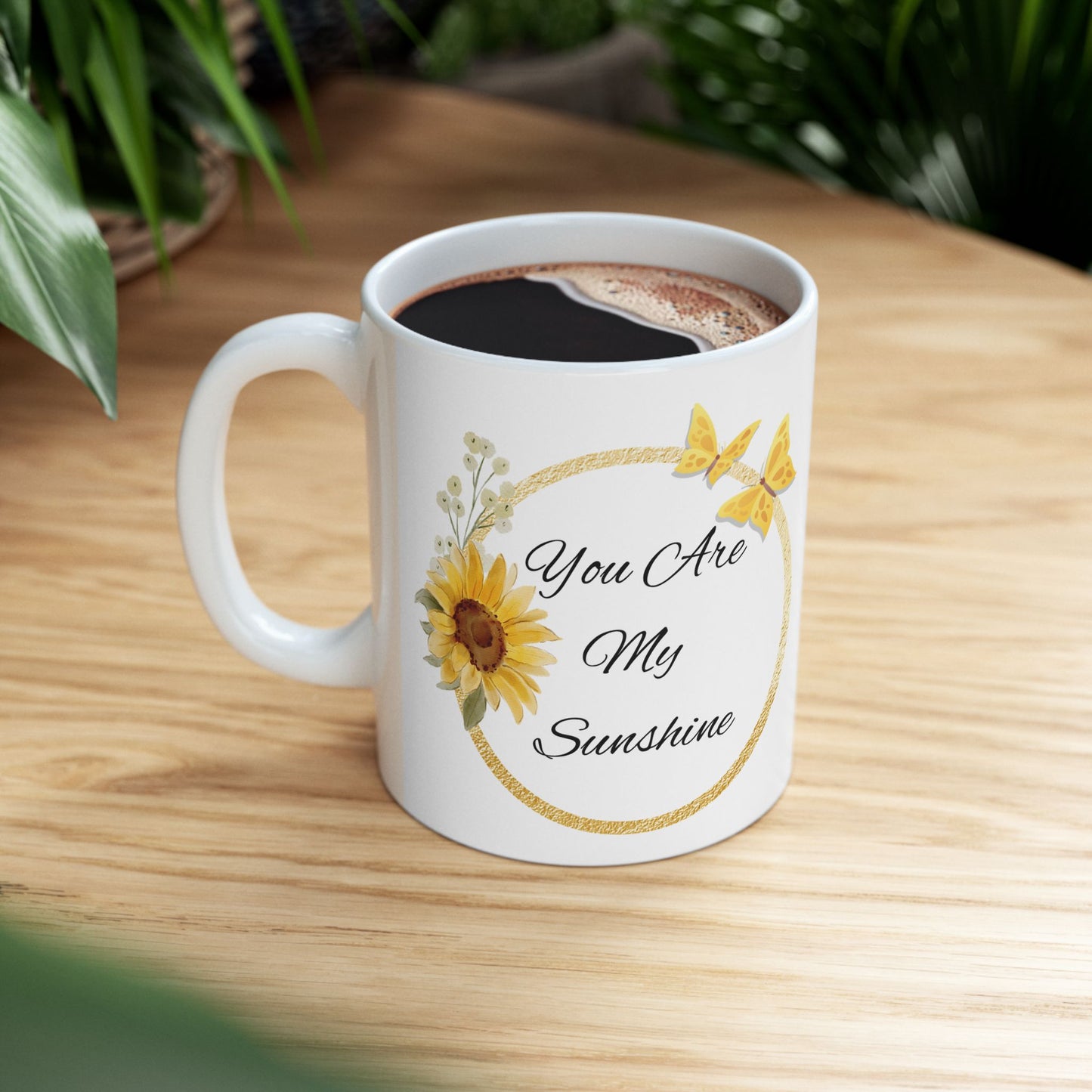 You Are My Sunshine Mug, Sunflower and Butterfly Ceramic Coffee Cup, Inspirational Gift for Mom or Friend, Mother's Day Mug
