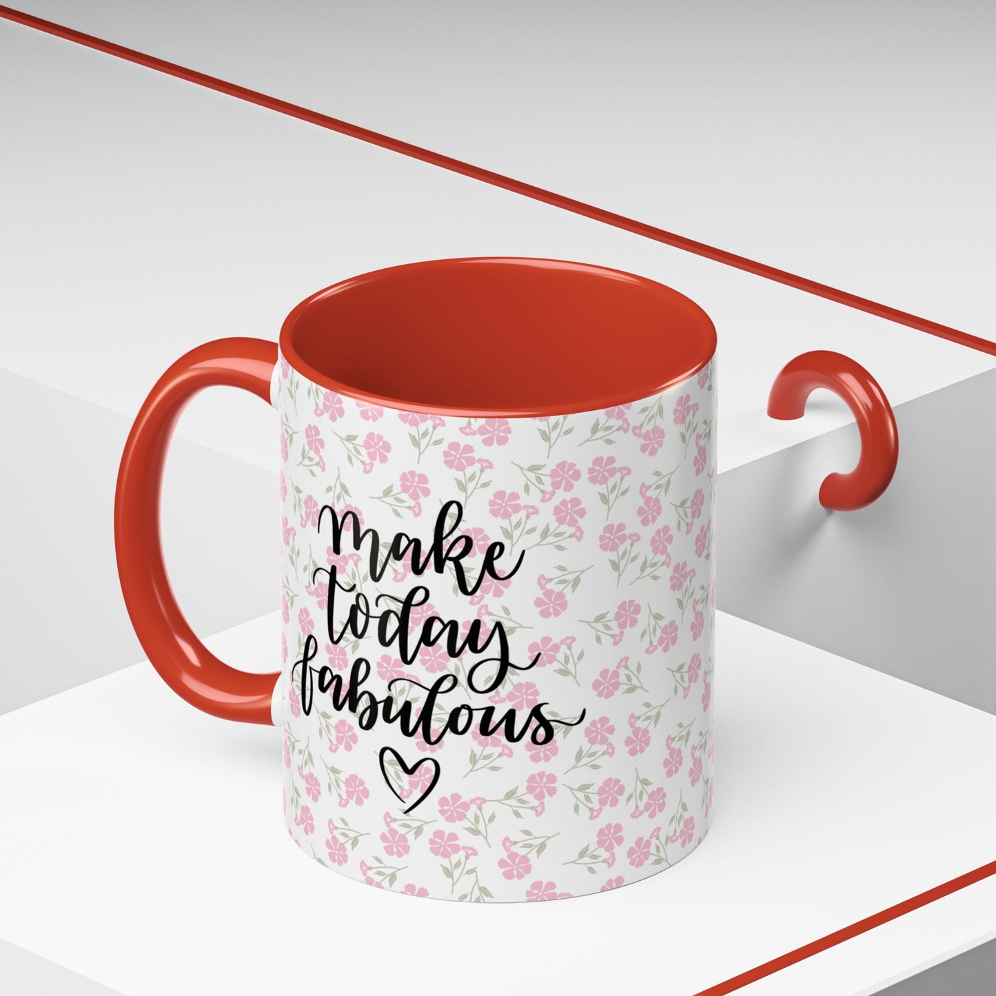 Make Today Fabulous Mug, Pink Floral Coffee Mug with Positive Quote, Inspirational Gift, Ceramic Accent Mug for Tea or Hot Cocoa