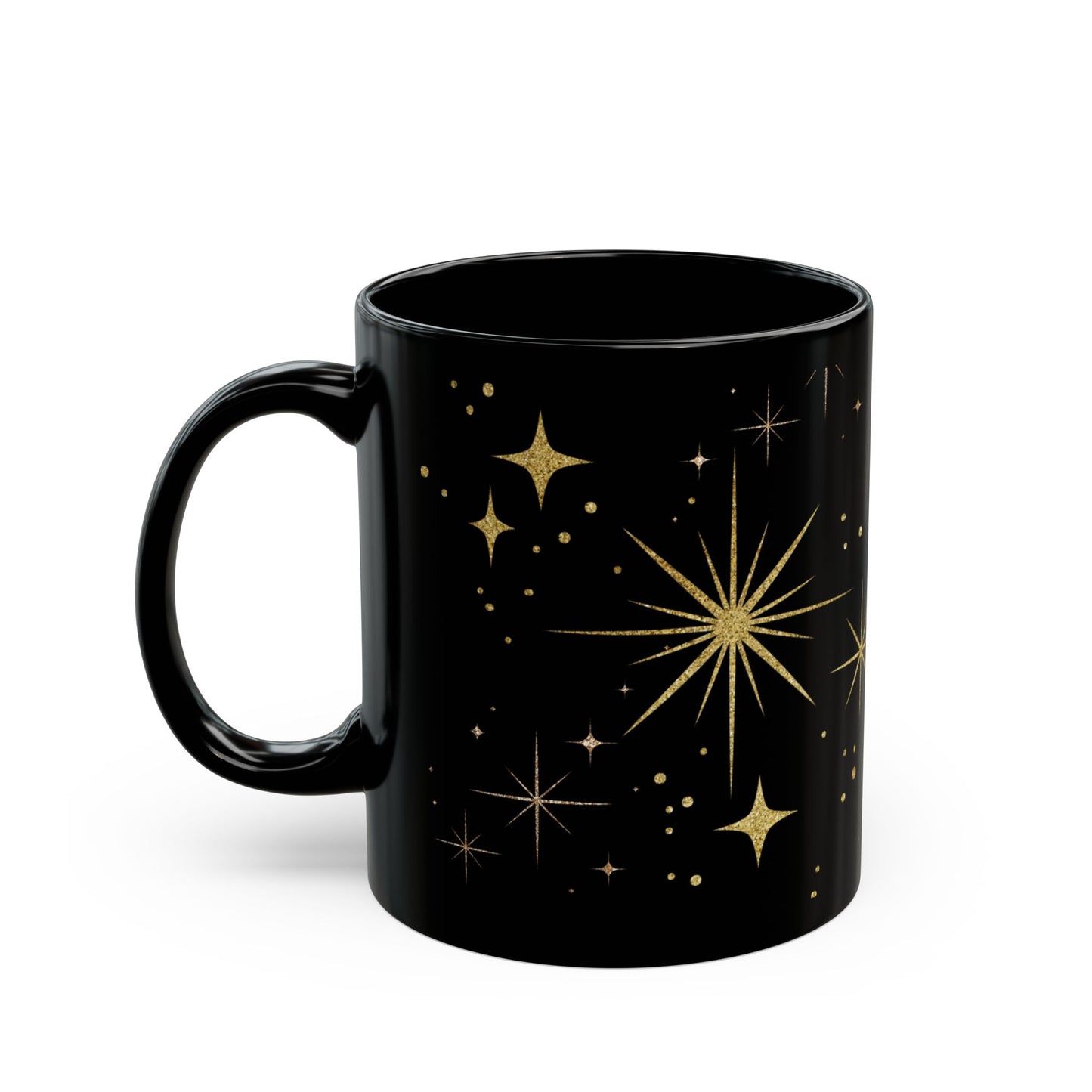 Celestial Black Coffee Mug, Starry Night Sky Print, Cosmic Black Mug for Tea & Coffee Lovers, Gift for Stargazers and Dreamers