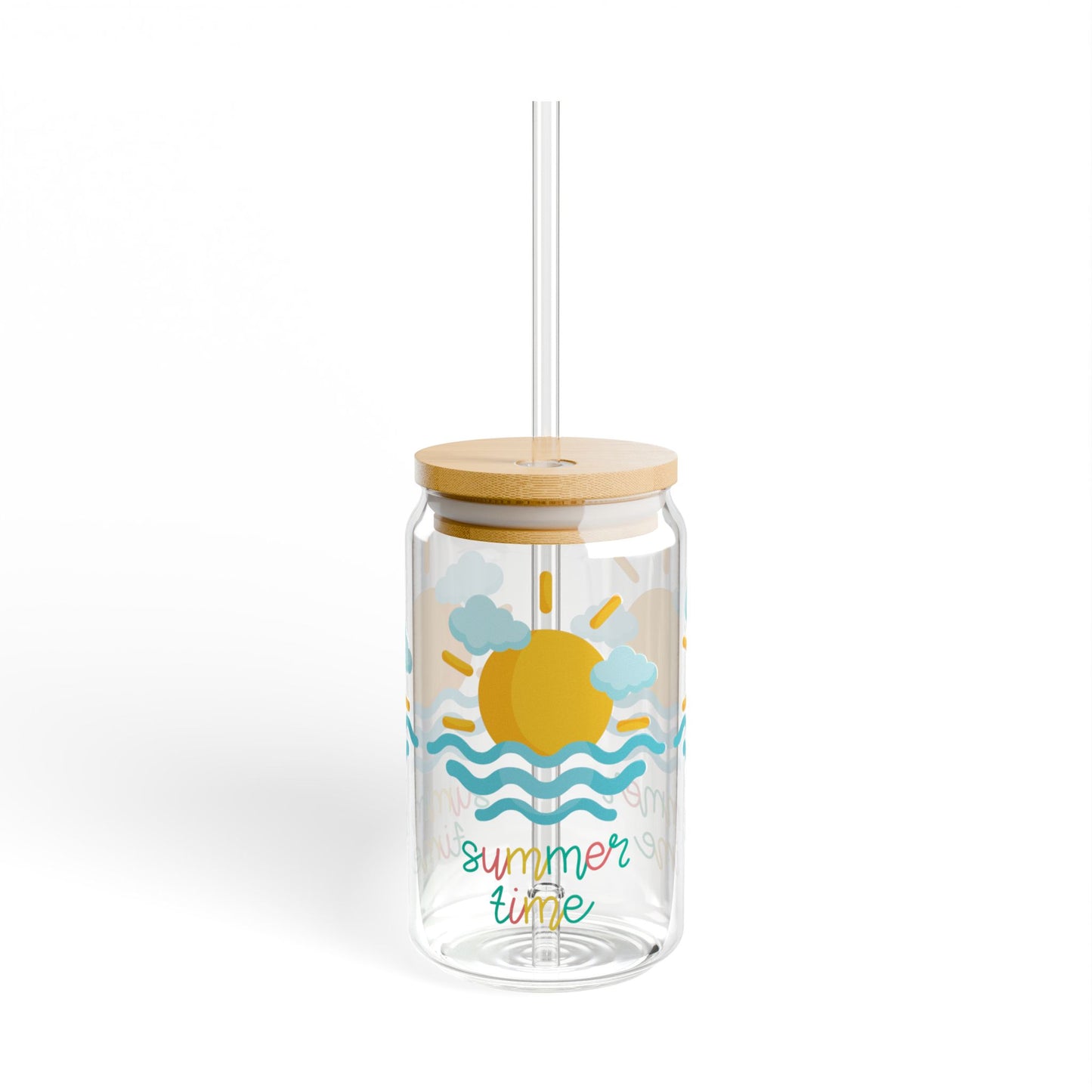 Summer Time 16 oz Glass Sipper Glass, Gift for Beach Lovers