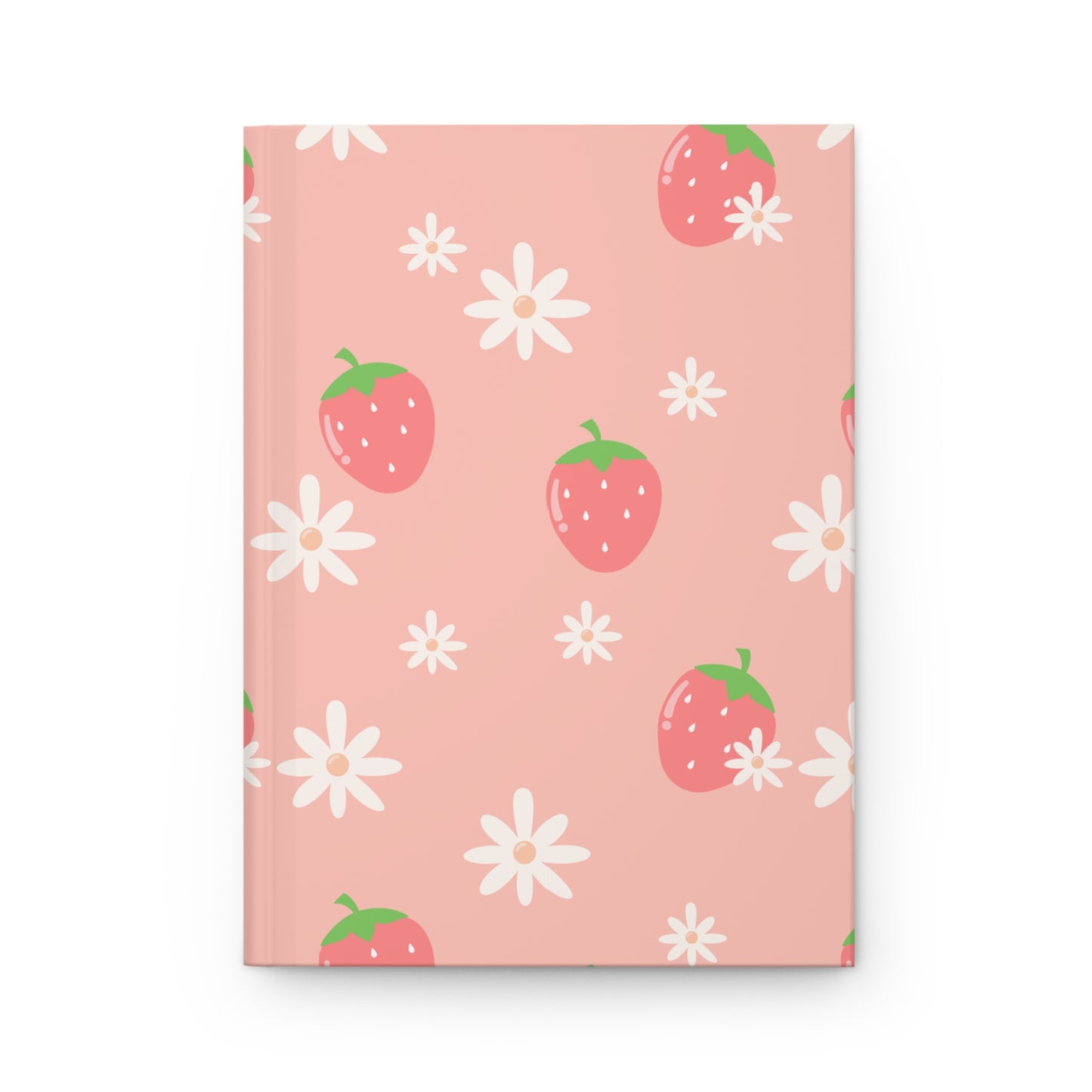 Pink Strawberry Floral Hardcover Journal, 150 Lined Pages, Aesthetic Notebook for Writing & Notes, Cute Gift for Her, Stationery Lover