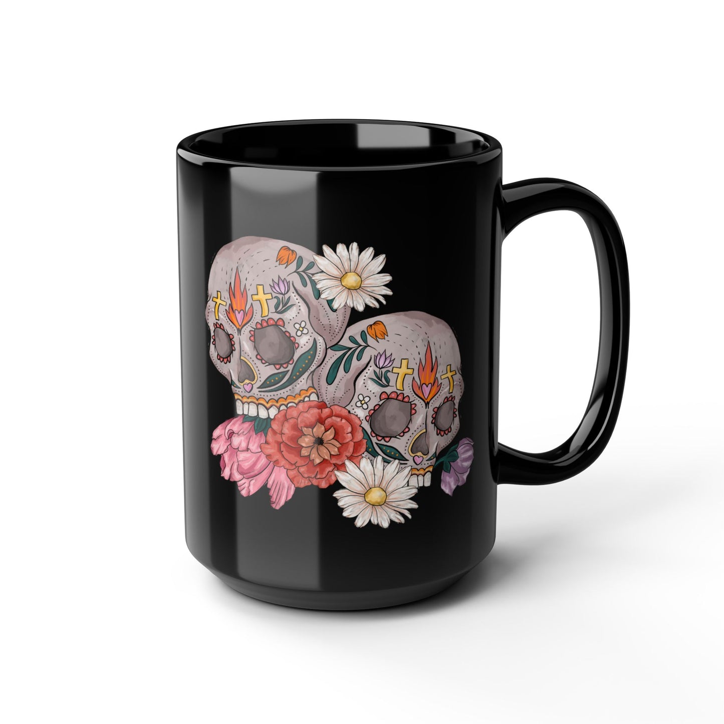 Artistic Sugar Skull Floral Mug - Perfect for Coffee Lovers, Gift for Halloween, Day of the Dead, Home Decor, Unique Art Mug
