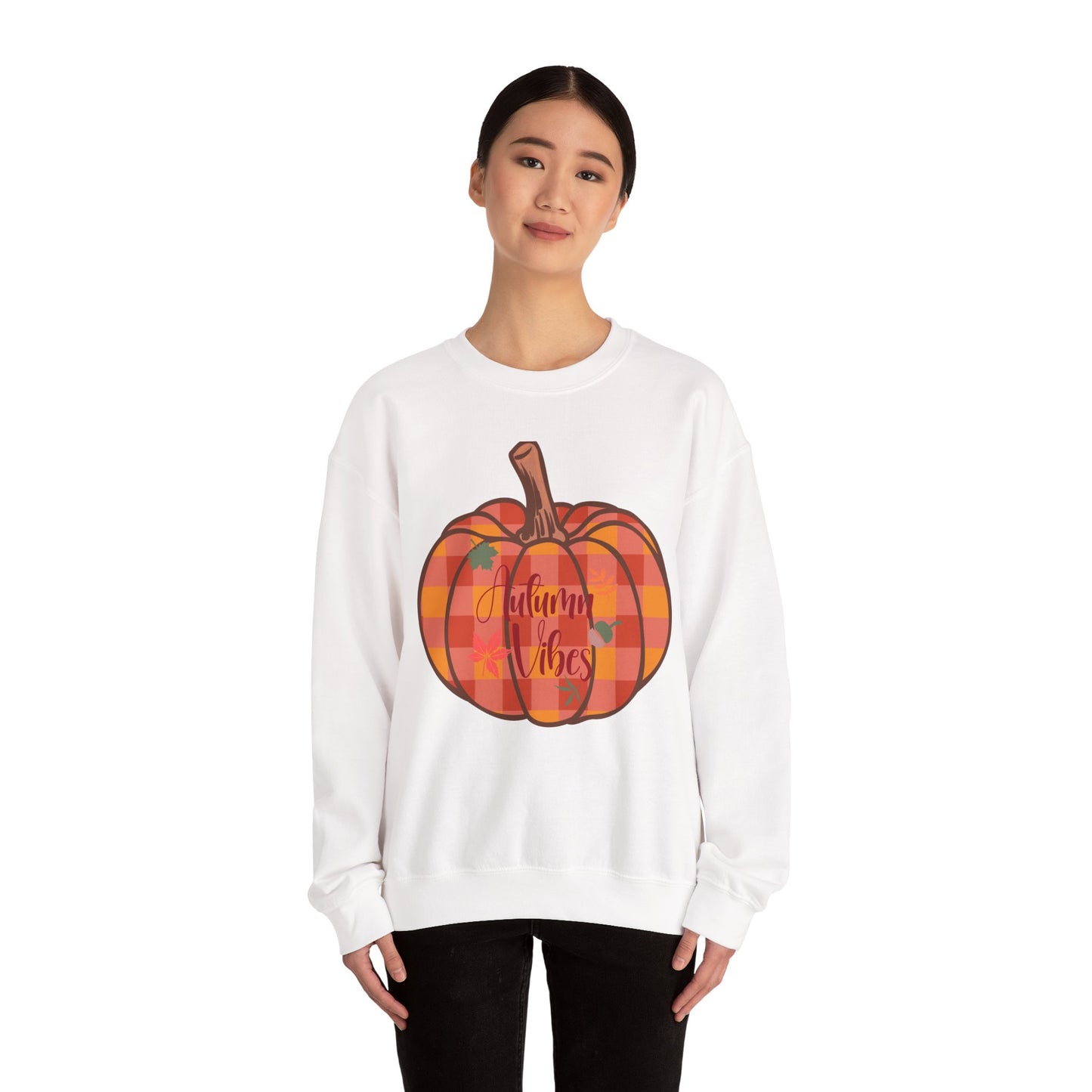 Autumn Vibes Pumpkin Sweatshirt, Cozy Fall Apparel, Unisex Crewneck for Harvest Season, Perfect for Thanksgiving, Pumpkin Lovers, Gift Idea