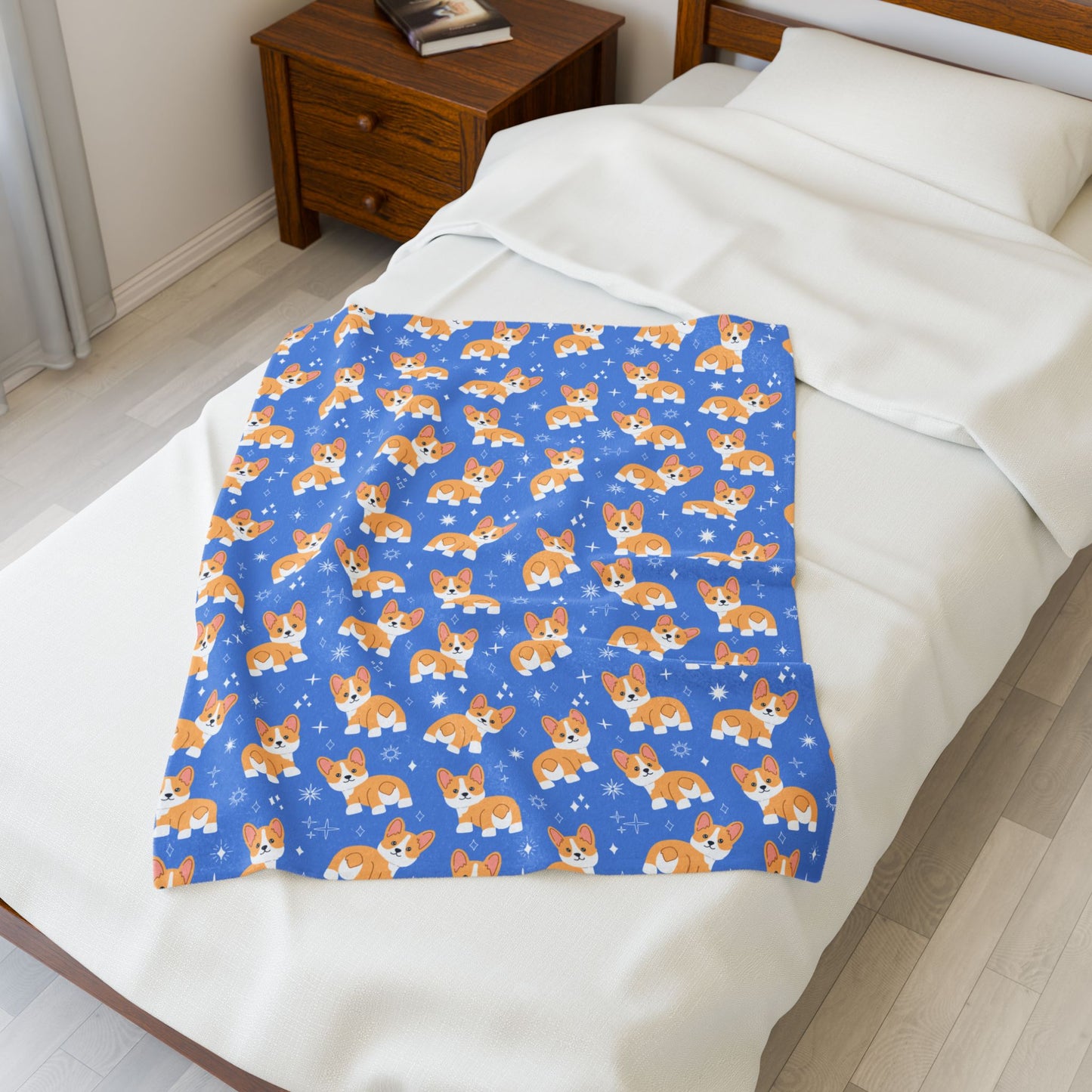 Blue Corgi Pattern Velveteen Plush Blanket, Cozy Corgi Throw Blanket, Soft Pet Blanket, Cute Dog Decor for Home, Gift for Dog Lovers