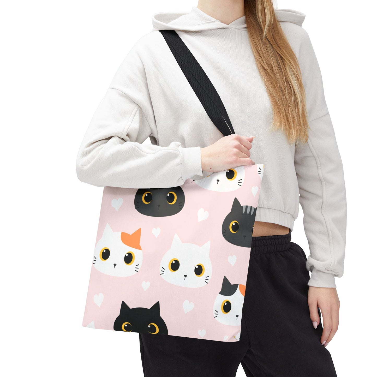 Cute Cat Face Tote Bag, Pink Cat Lover Gift, Pet Owner Shopping Bag, Animal Print Tote for School, Work, Travel Everyday Use