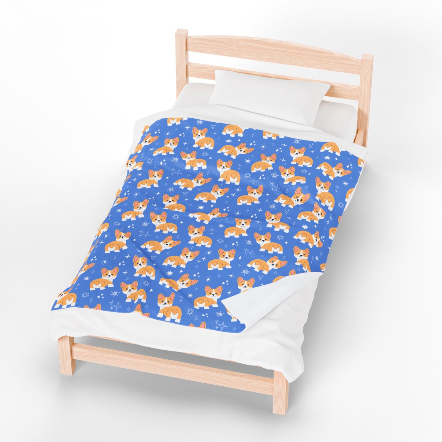 Blue Corgi Pattern Velveteen Plush Blanket, Cozy Corgi Throw Blanket, Soft Pet Blanket, Cute Dog Decor for Home, Gift for Dog Lovers