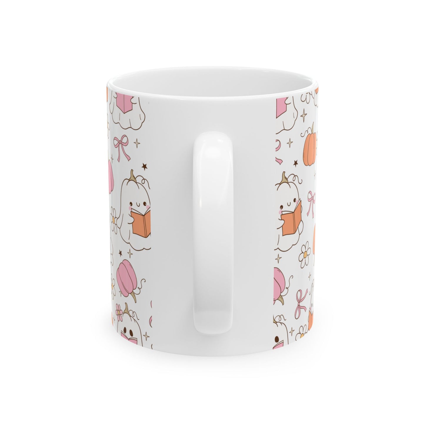 Halloween Ghost Pumpkin Pink Ceramic Mug, Trick or Treat Cup, Fall Season Coffee Mug, Halloween Decor, Autumn Tea Cup