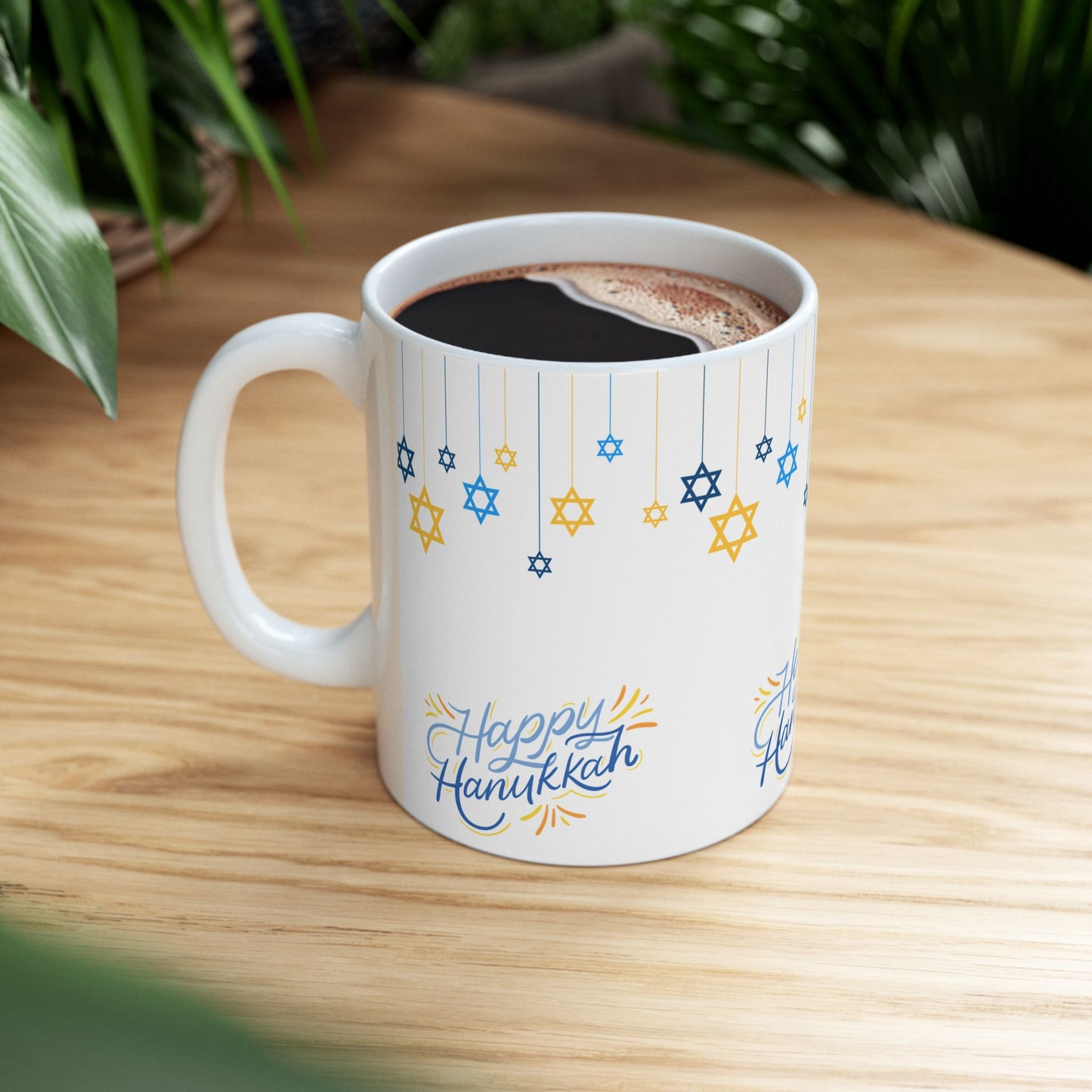 Happy Hanukkah Ceramic Mug – Blue & Gold Star of David Design, 11oz or 15oz Gift Mug 11oz or 15oz