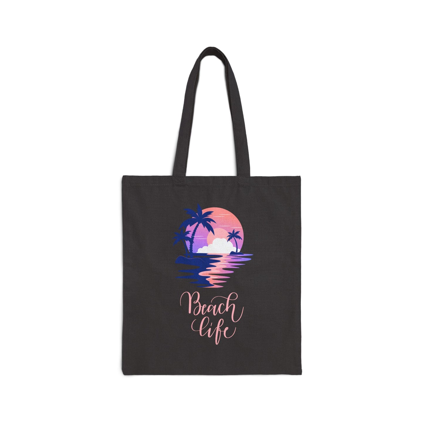 Beach Life Cotton Canvas Tote Bag – Coastal Palm Sunset Design
