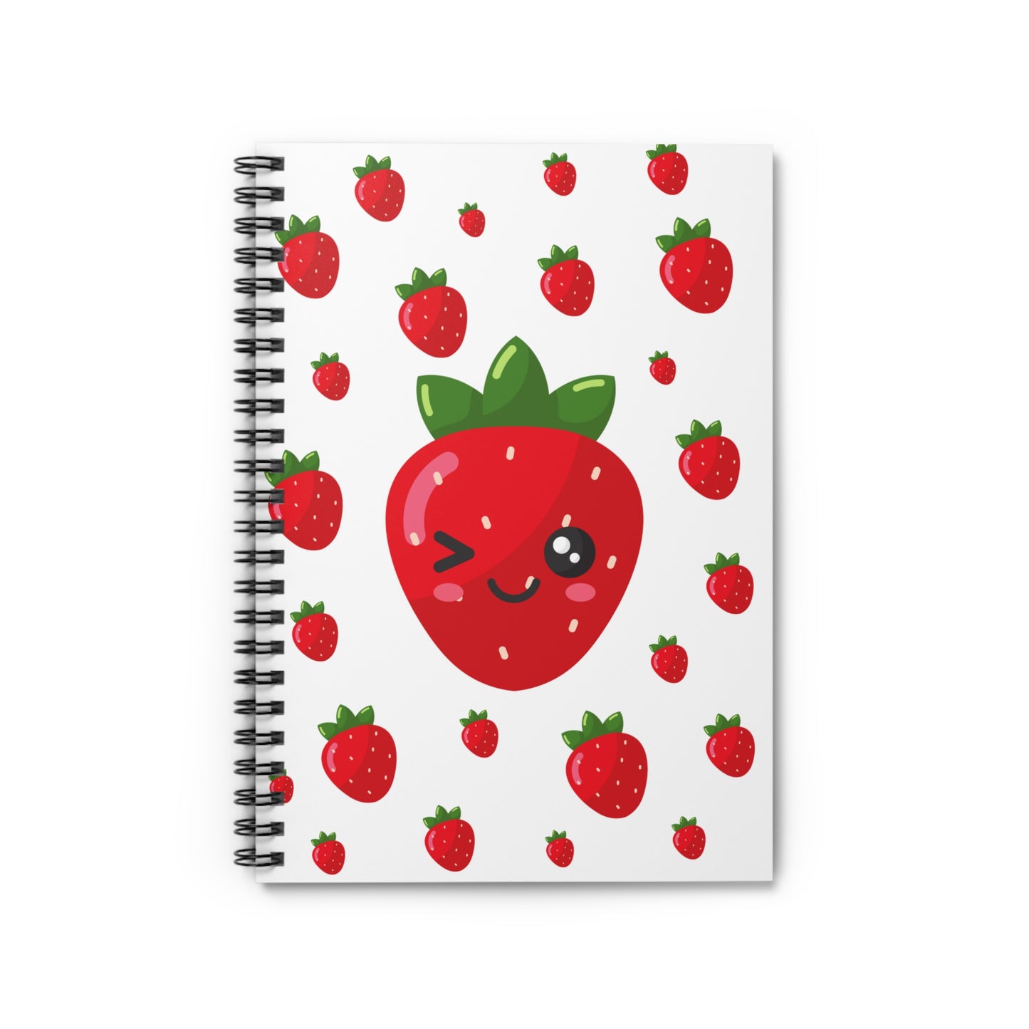 Smiling Strawberry Spiral Notebook - Perfect for School, Journaling, Gifts, Stationery, Summer Vibes, Goal Setting