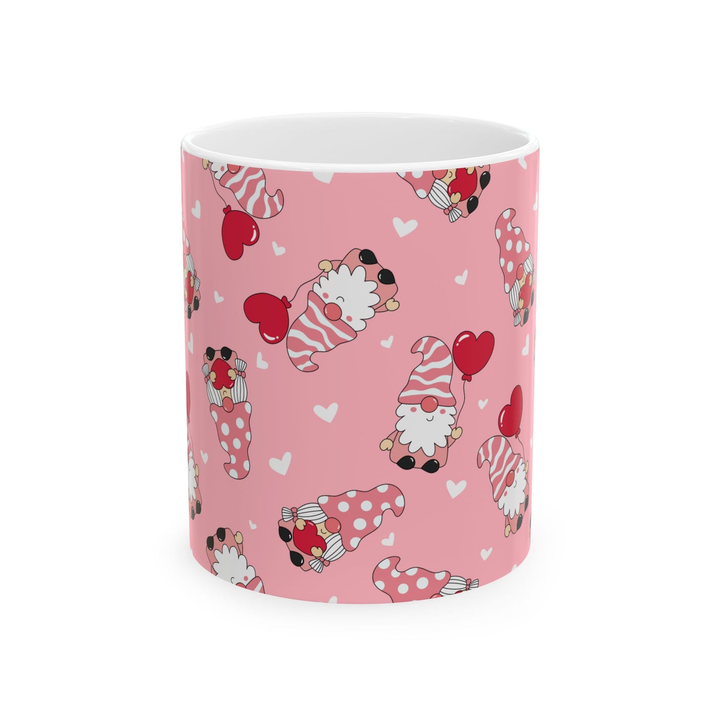 Valentine Gnome Mug, Pink Heart Mug for Her, Cute Gnome Coffee Cup, Romantic Gift for Girlfriend, Whimsical Valentine's Day Mug