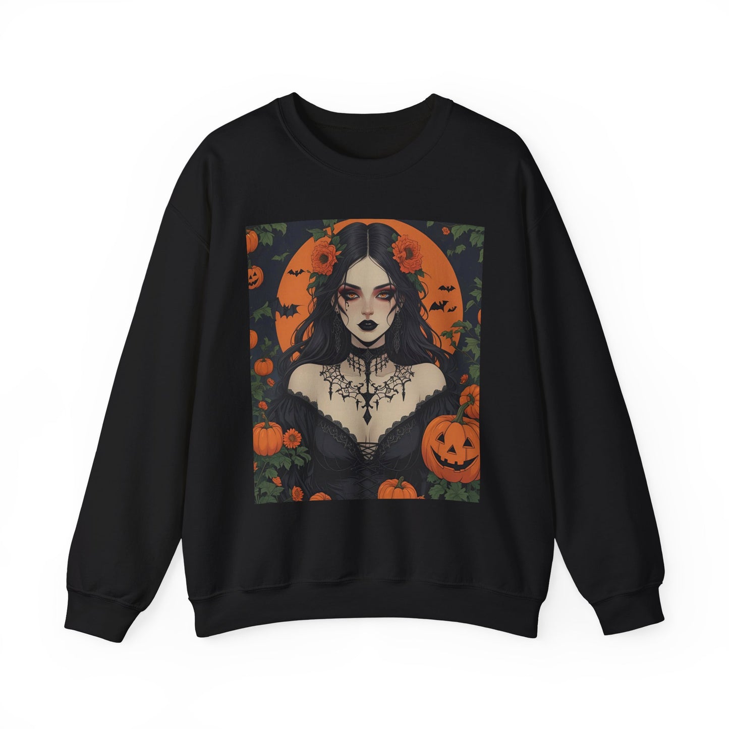 Floral Gothic Girl Halloween Sweatshirt, Cozy Crewneck for Fall, Spooky Season Apparel, Perfect for October Celebrations