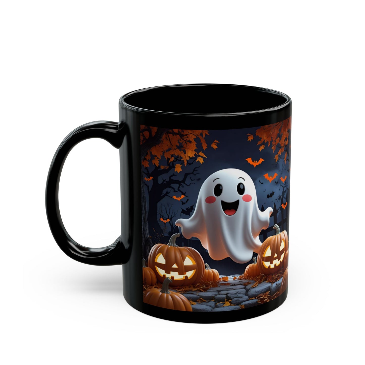 Ghostly Black Ceramic Mug, Halloween Spooky Pumpkins Gift, Cute Cartoon Cup, Tea Coffee Drinkware, Haunted Seasonal Decor, Scary Kitchen