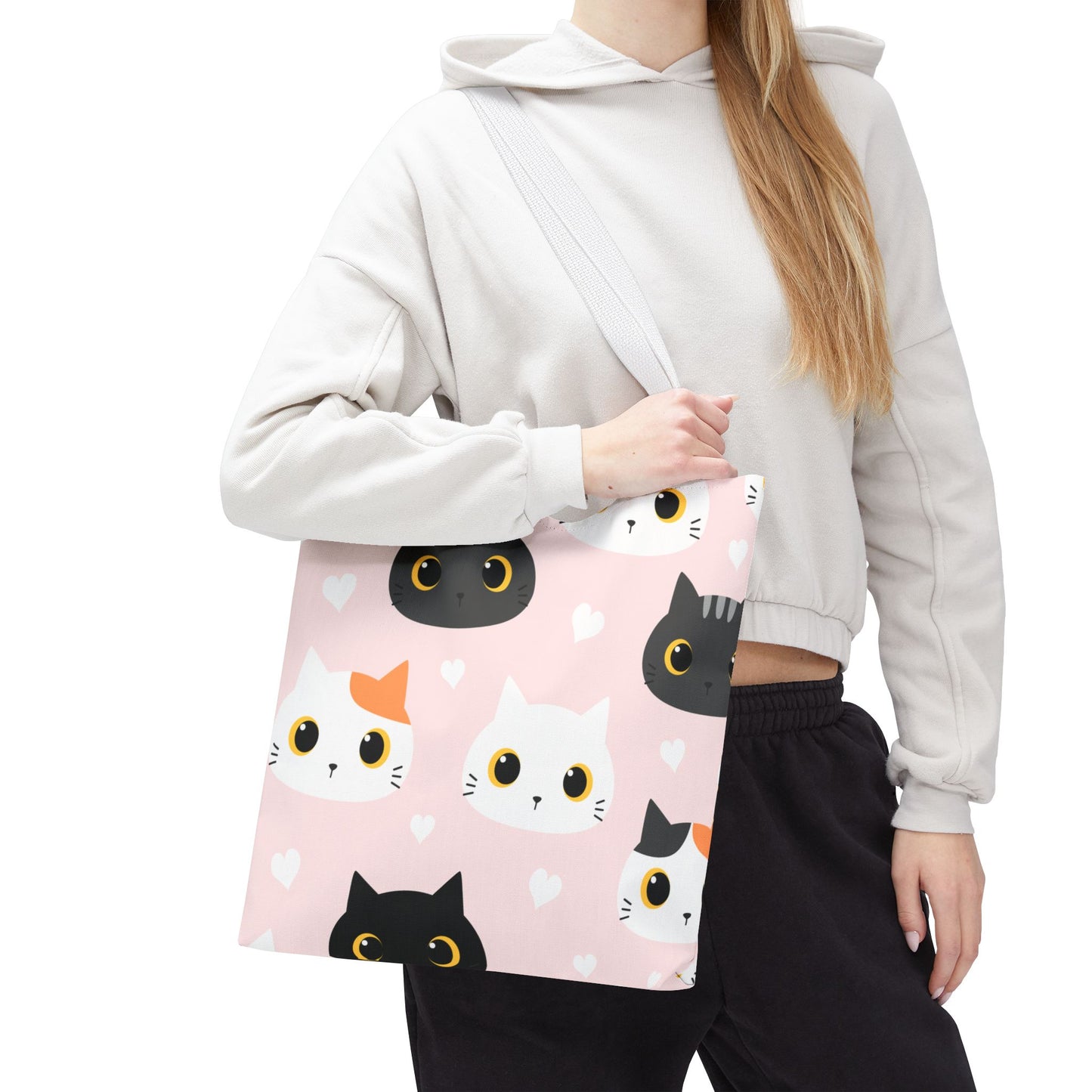 Cute Cat Face Tote Bag, Pink Cat Lover Gift, Pet Owner Shopping Bag, Animal Print Tote for School, Work, Travel Everyday Use