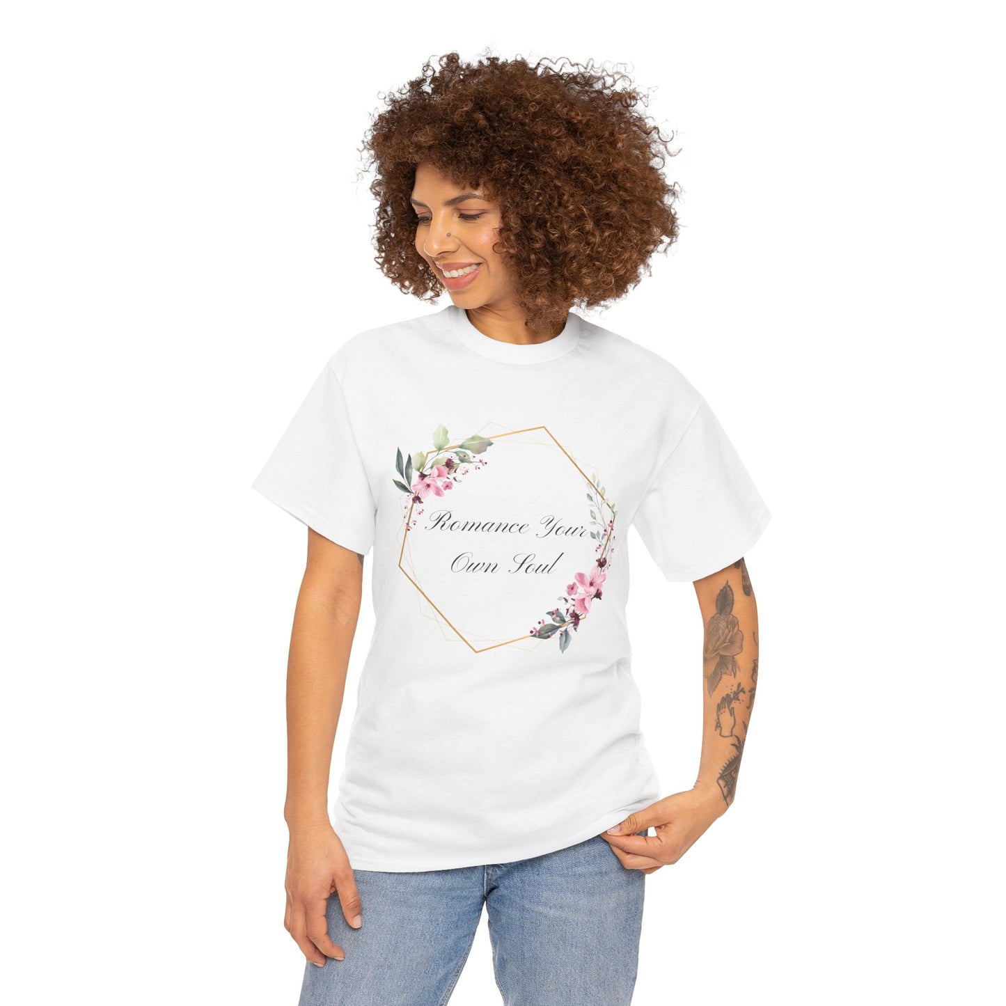 Romance Your Own Soul Heavy Cotton Tee, Motivational Floral Graphic Print T-Shirt, Gift for Her