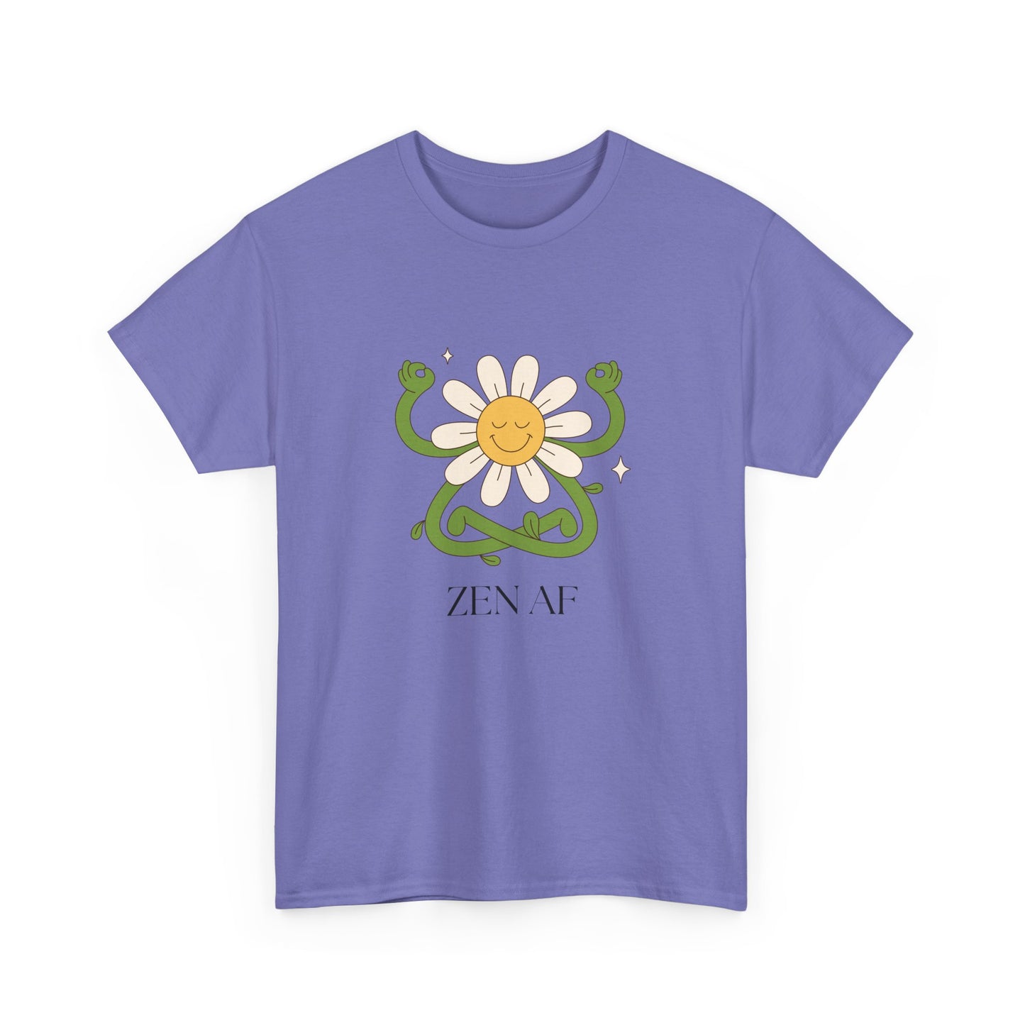 Zen AF Daisy Unisex Heavy Cotton Tee, Relaxed Fit Shirt, Positive Vibes Tee, Gift for Mindfulness, Casual Wear for Every Occasion