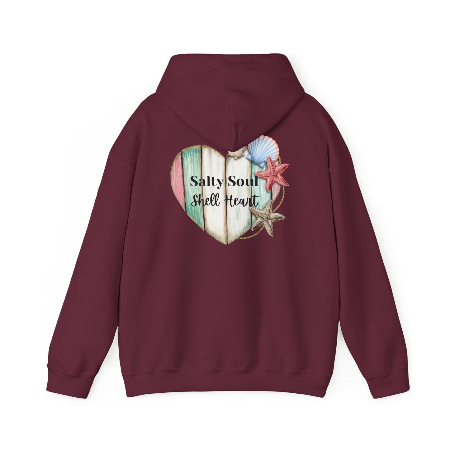 Salty Soul Shell Heart Hoodie, Beach Lover Coastal Sweatshirt for Ocean Vibes, Summer Vibes Gift