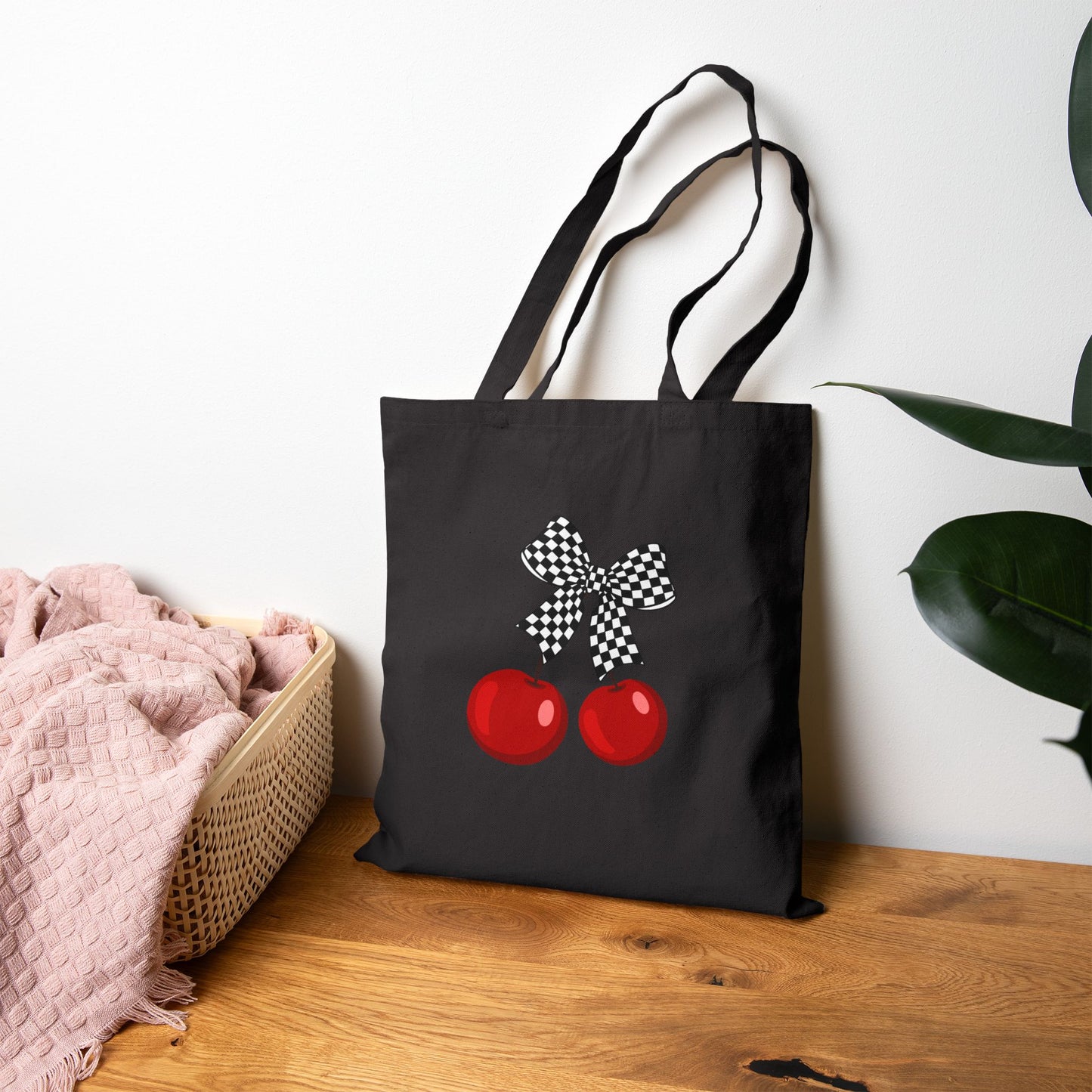 Cherry Print Canvas Tote Bag, Eco-Friendly Grocery Tote, Cute Gift for Mom, Chic Shopping Bag, Summer Accessory