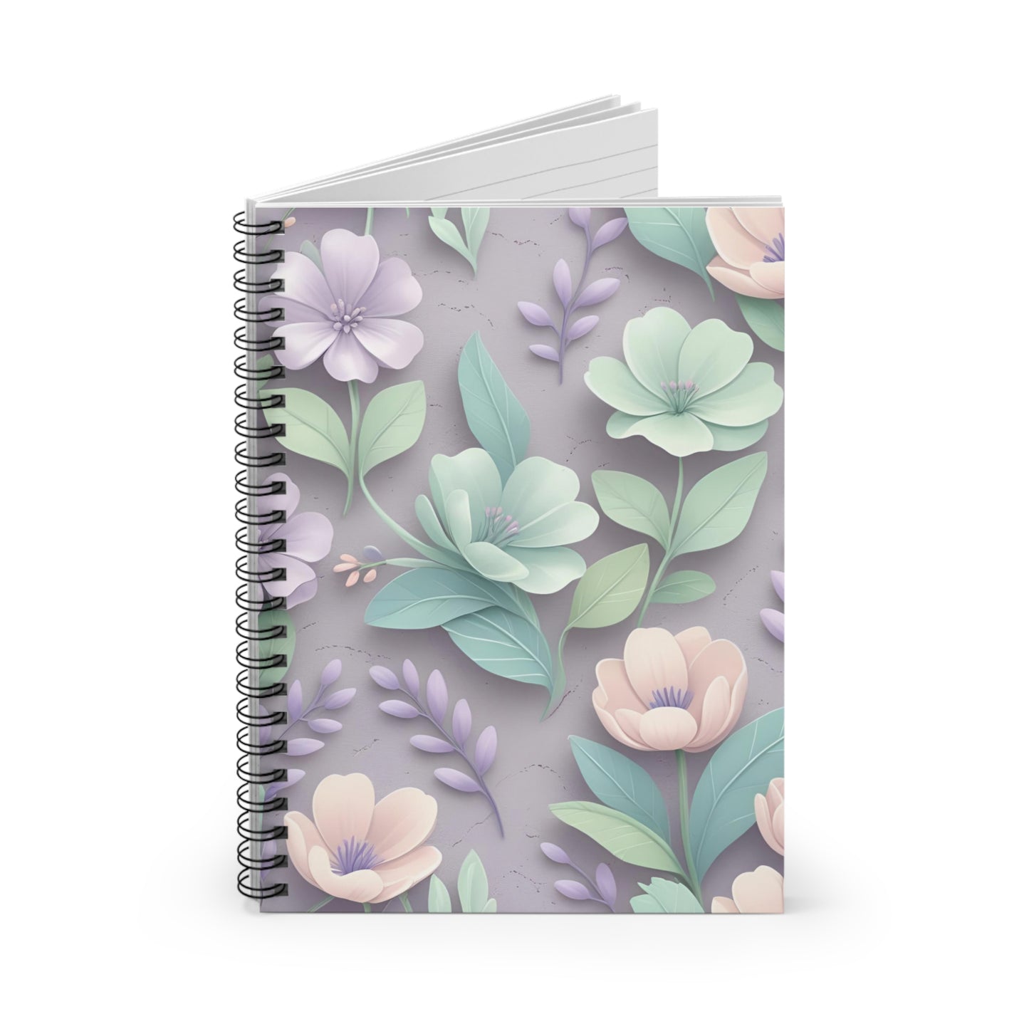 Pastel Floral Spiral Notebook - Ruled Line, Light Purple Planner, Journalling Journal, Cute Flower Notepad, Gift for Her