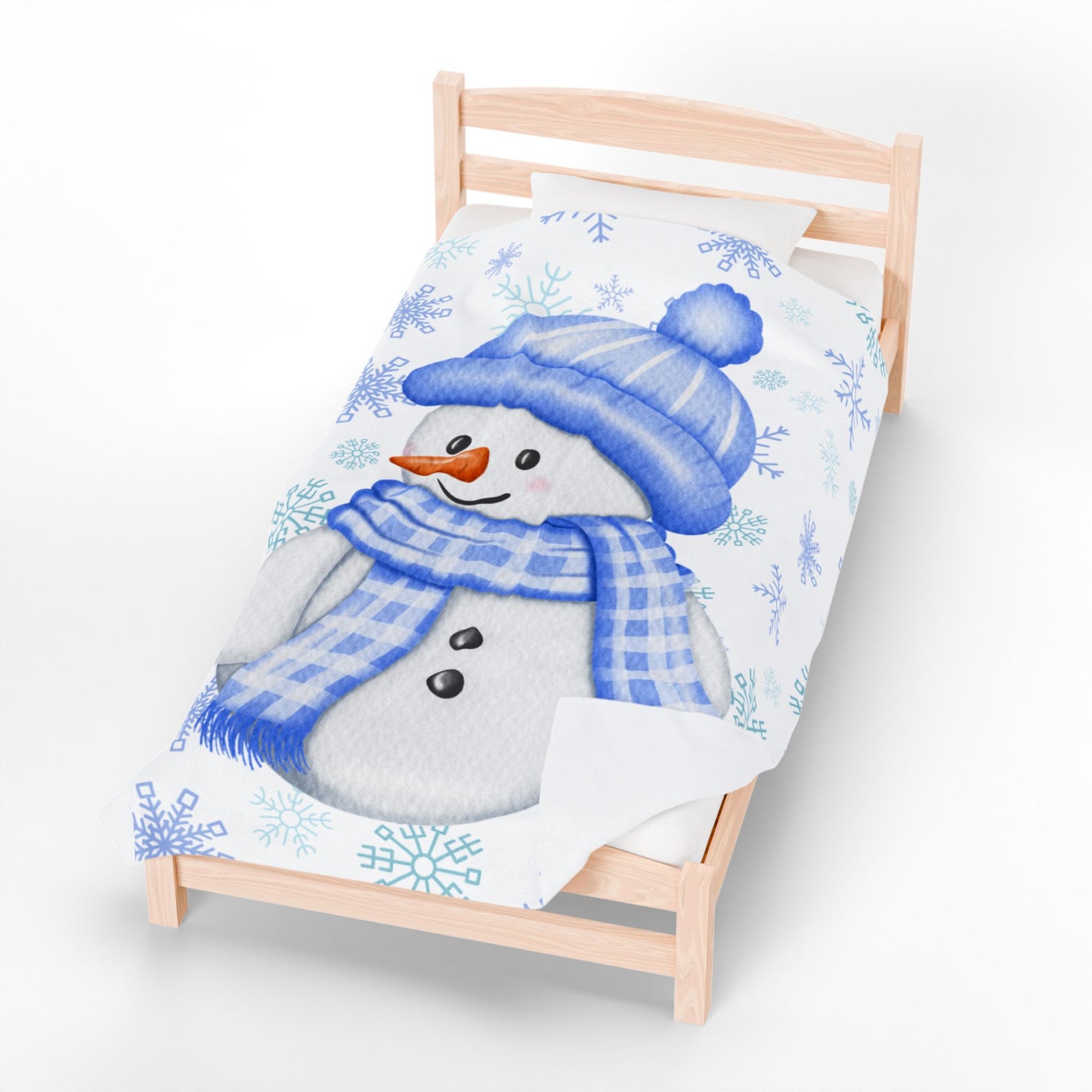 Cozy Blue Snowman Velveteen Plush Blanket | Winter Decor, Gift for Kids, Holiday Snuggle Blanket, Soft Warm Home Accessory, Seasonal Throw