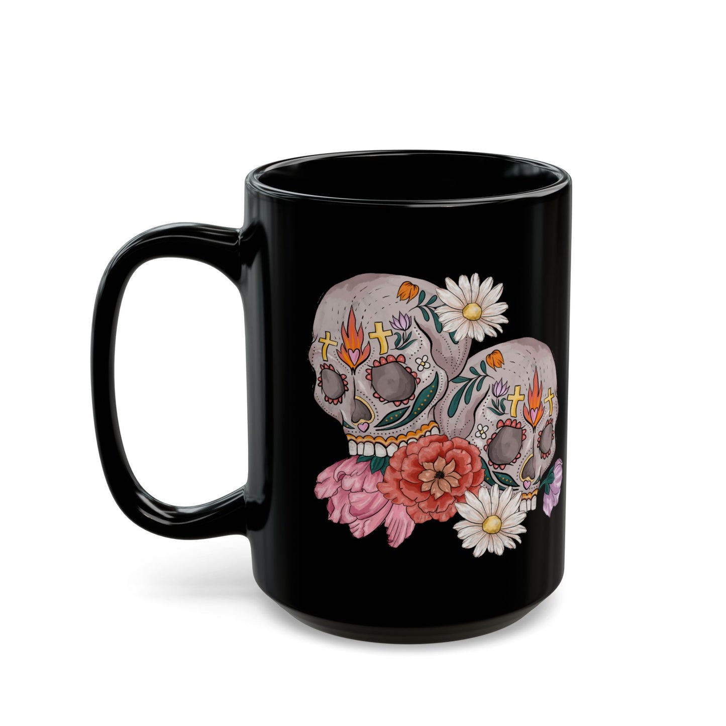 Artistic Sugar Skull Floral Mug - Perfect for Coffee Lovers, Gift for Halloween, Day of the Dead, Home Decor, Unique Art Mug
