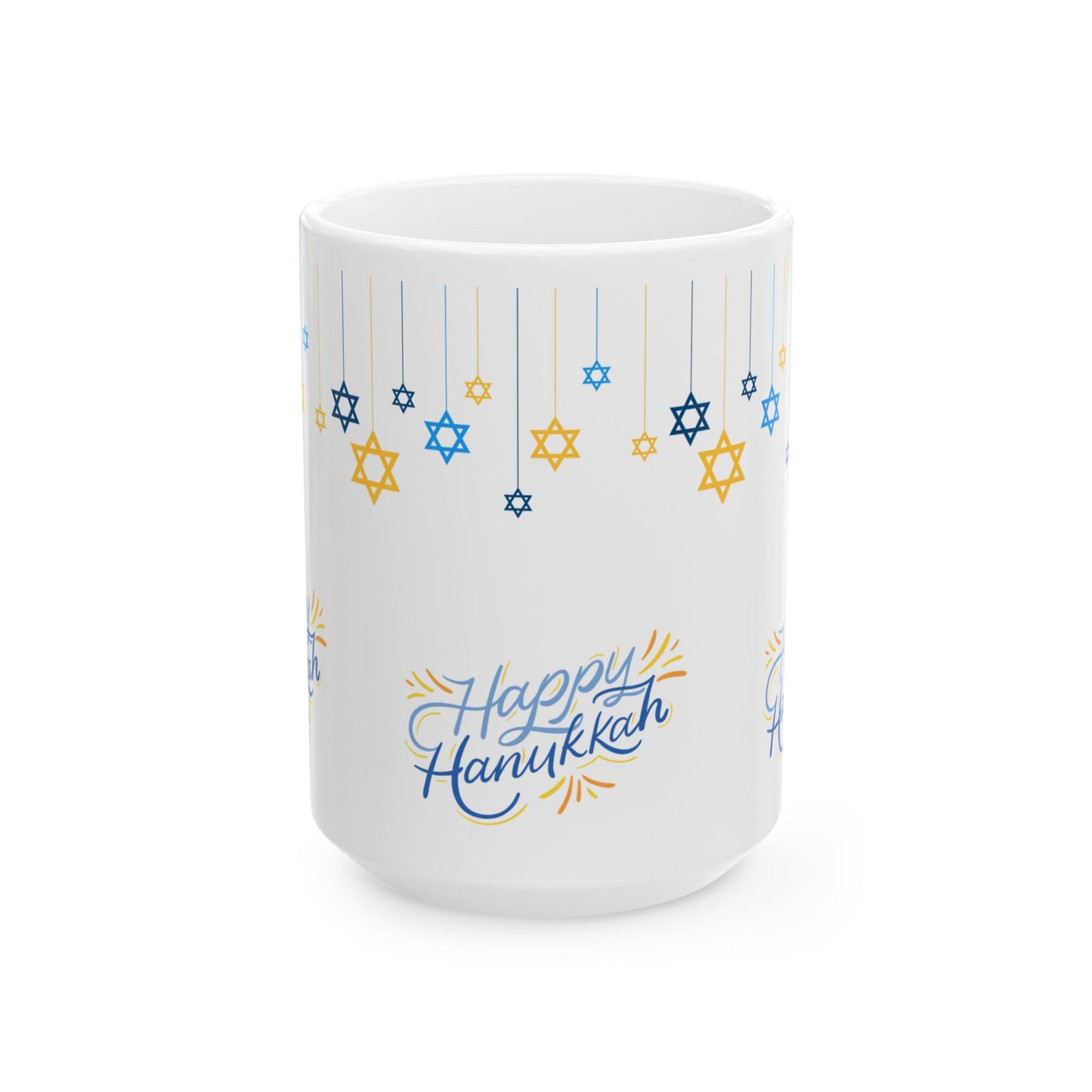 Happy Hanukkah Ceramic Mug – Blue & Gold Star of David Design, 11oz or 15oz Gift Mug 11oz or 15oz