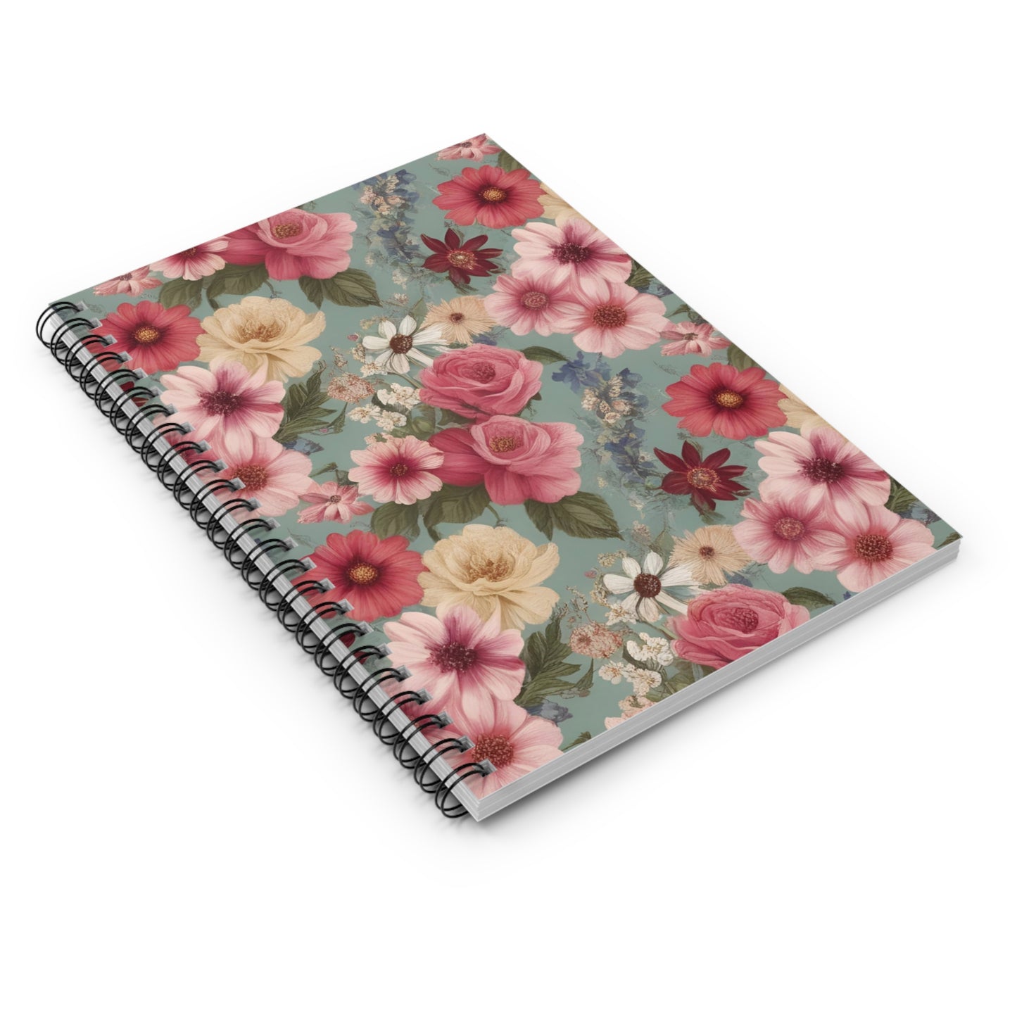 Pink Floral Spiral Notebook, Journal for Note-Taking, Gift for Students, Writing Prompts, Summer Vibes, Elegant Office Supplies