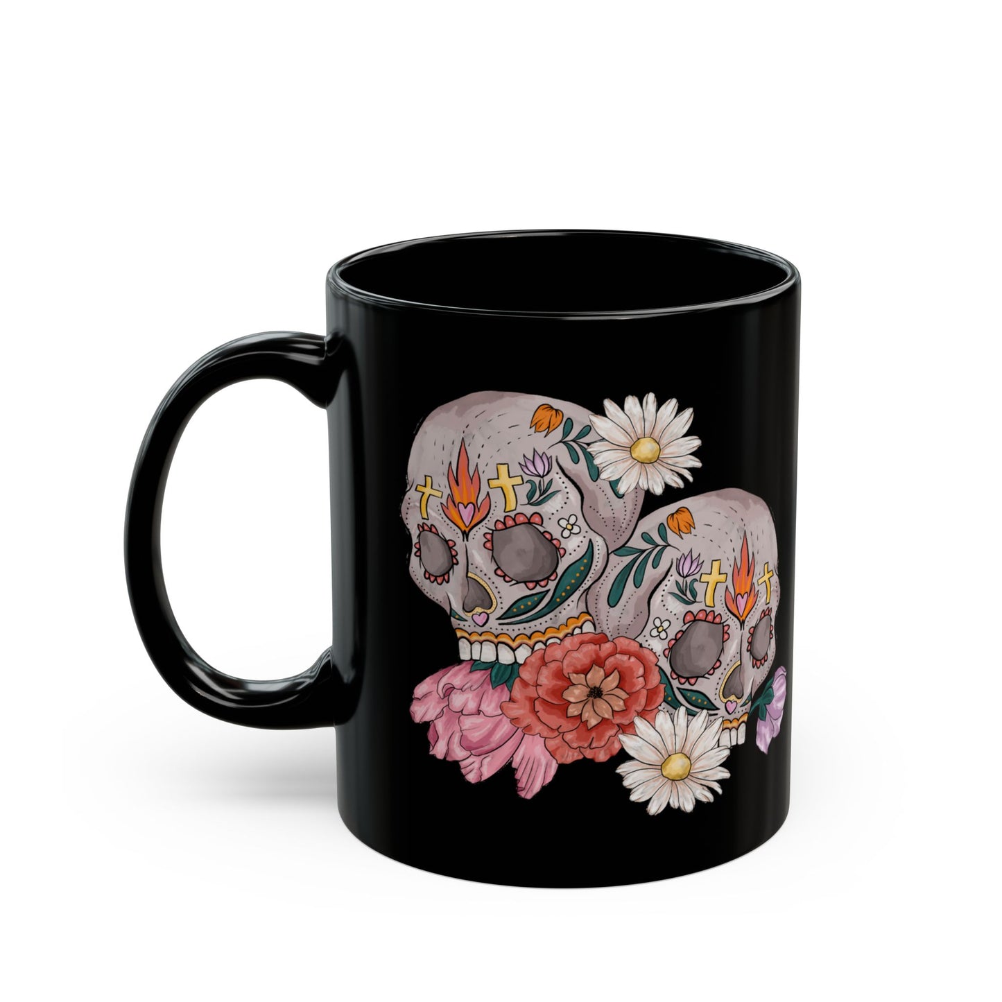 Artistic Sugar Skull Floral Mug - Perfect for Coffee Lovers, Gift for Halloween, Day of the Dead, Home Decor, Unique Art Mug