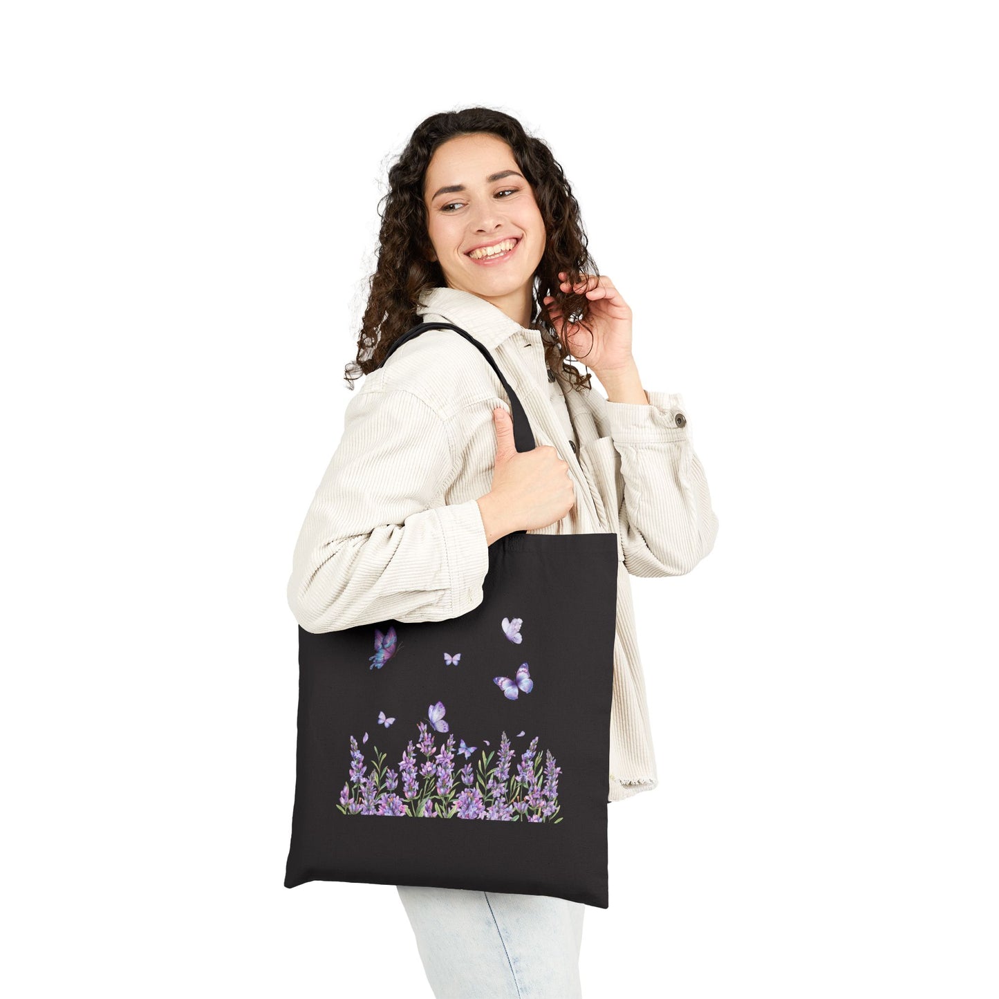 Lavender Butterfly Canvas Tote Bag – Nature-Inspired Reusable Bag