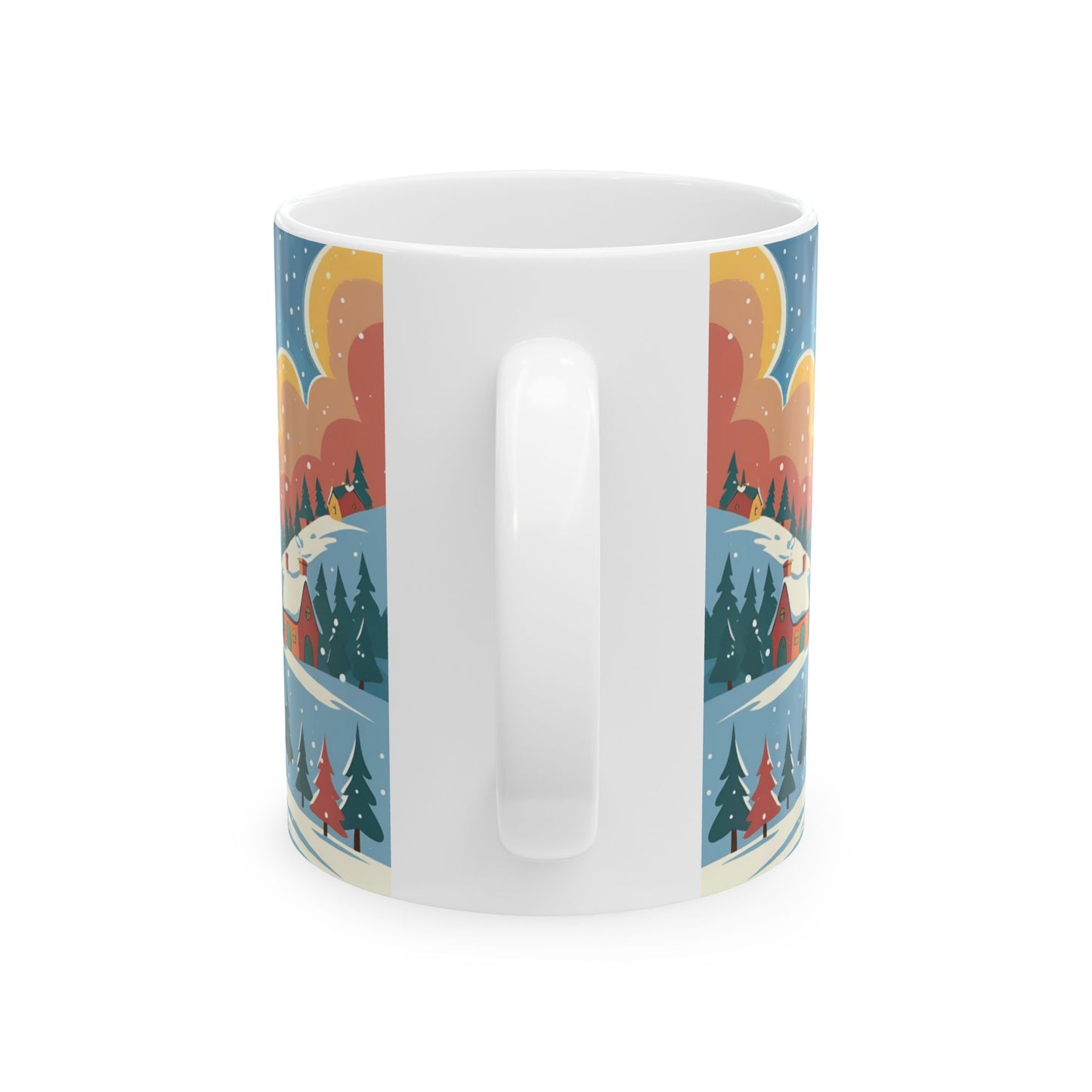 Ceramic Mug Winter Snow Scene, Town and Trees Holiday Gift, Winter Coffee Cup, Festive Hot Cocoa Mug, Christmas Gift, Seasonal Tea