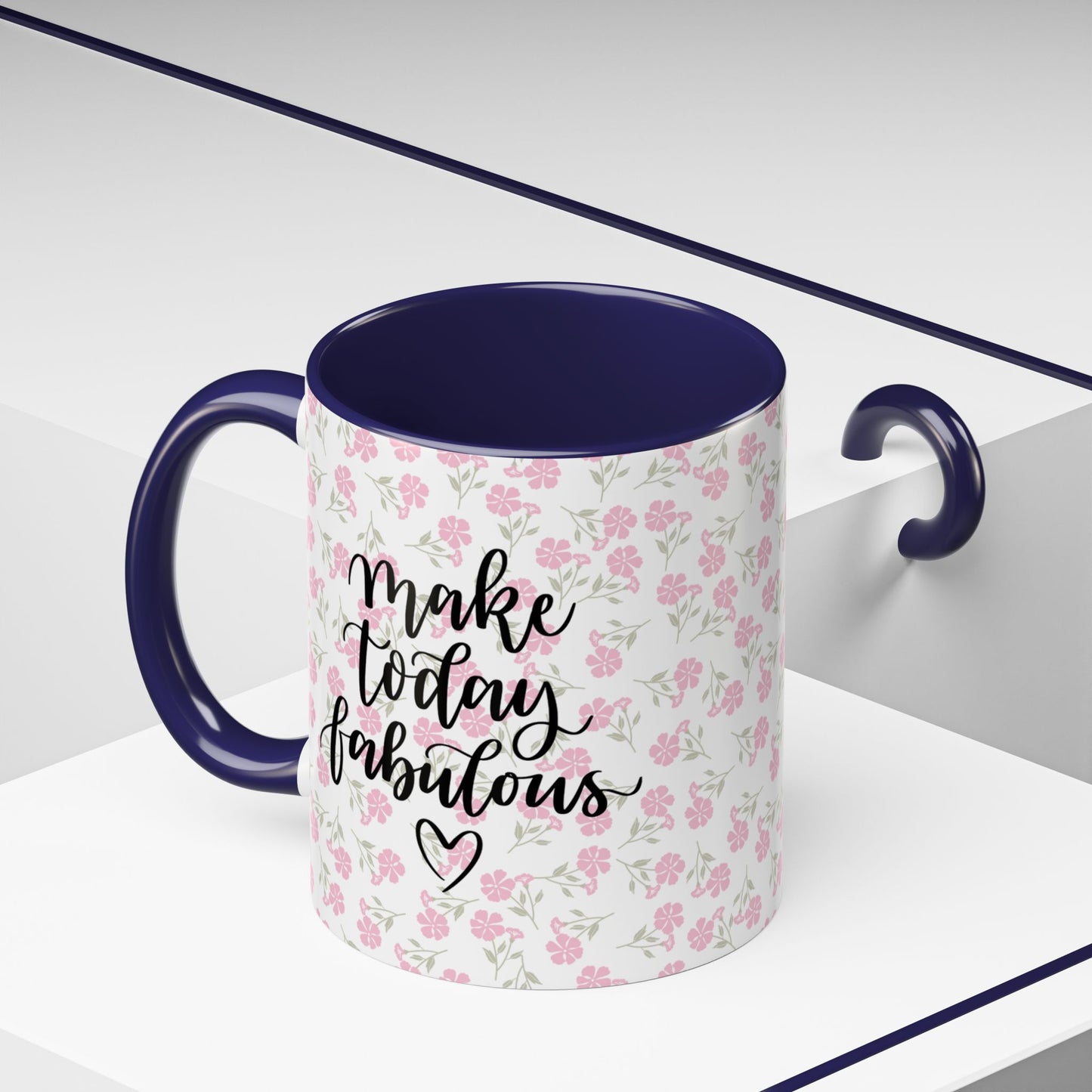 Make Today Fabulous Mug, Pink Floral Coffee Mug with Positive Quote, Inspirational Gift, Ceramic Accent Mug for Tea or Hot Cocoa