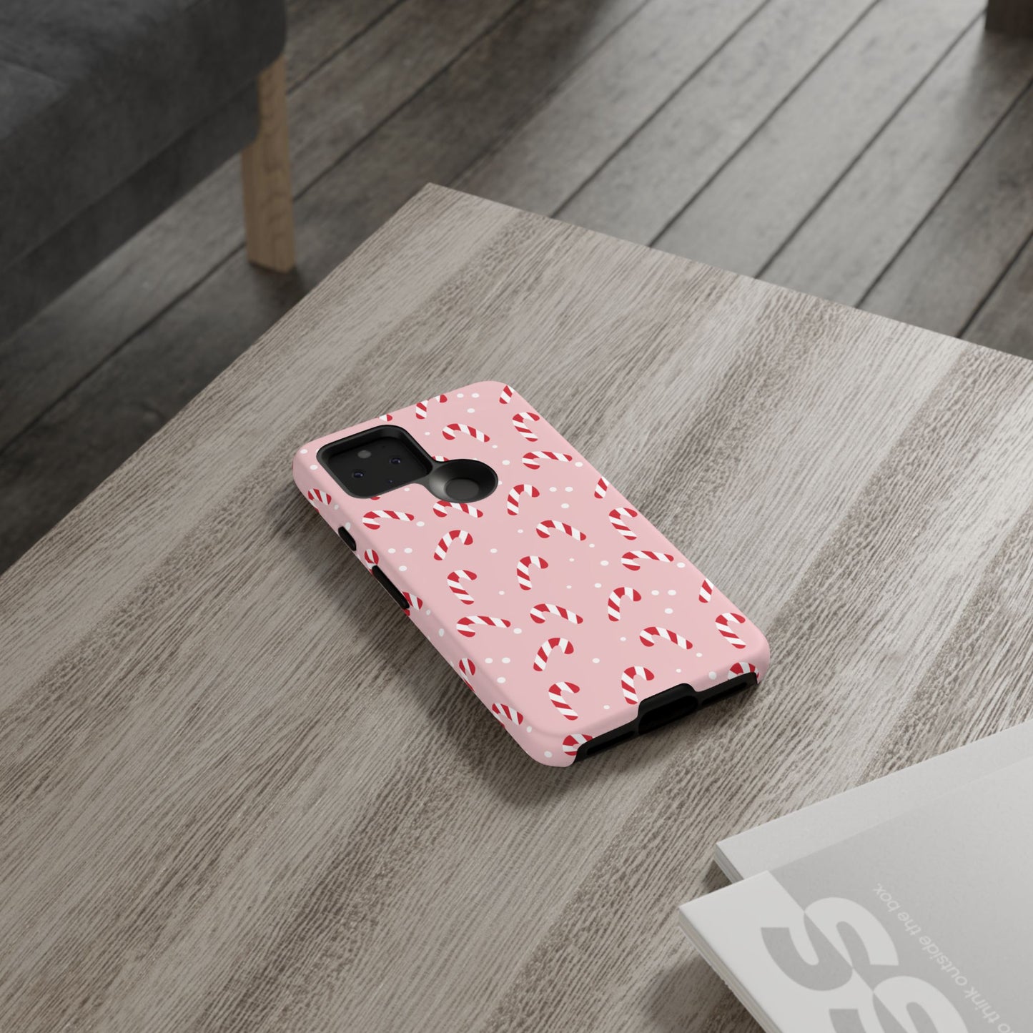 Pink Candy Cane Phone Case, Tough Phone Cover, Christmas Gift, Holiday Decor, Festive Tech Accessory, Cute Cell Phone Case