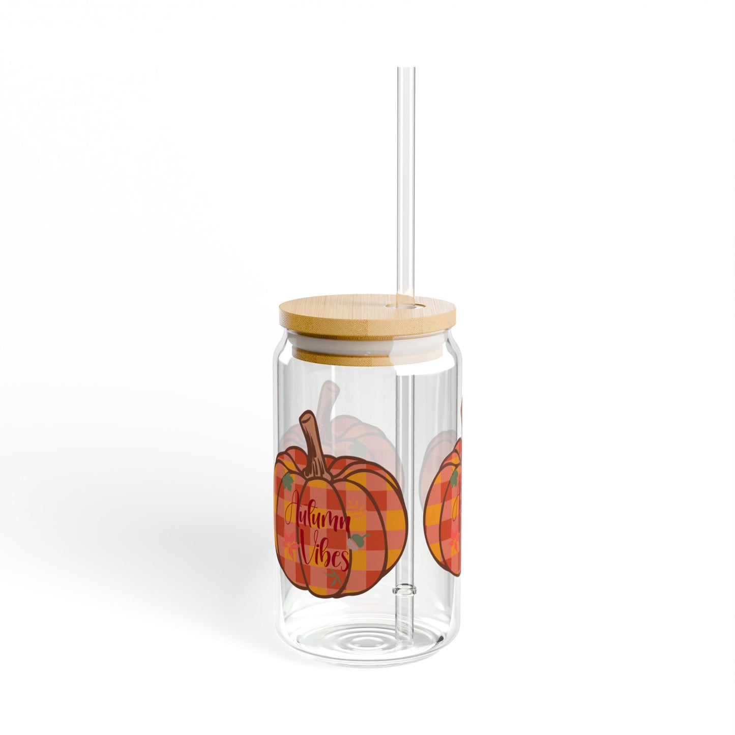Autumn Vibes Plaid Pumpkin Sipper Glass, Fall Drinkware, Seasonal Beverage