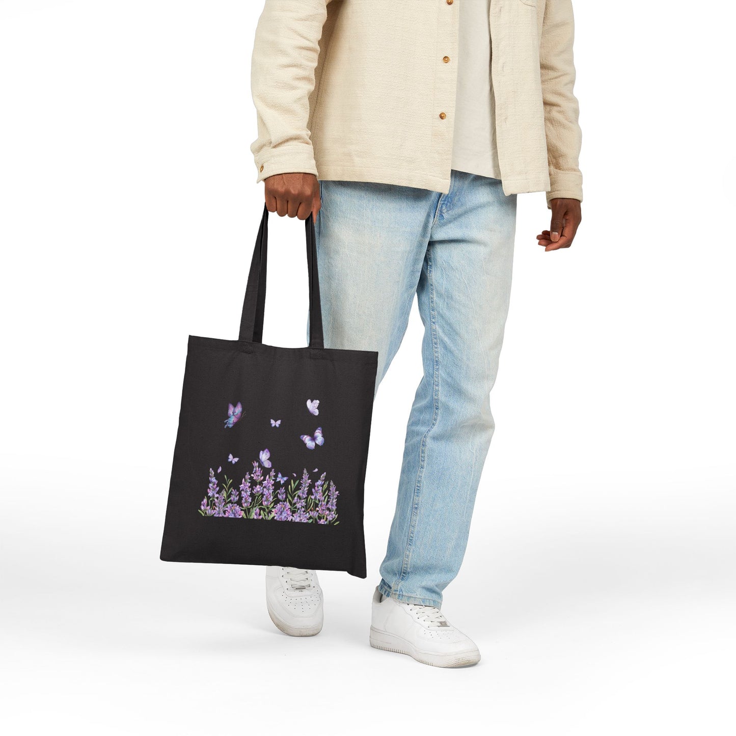 Lavender Butterfly Canvas Tote Bag – Nature-Inspired Reusable Bag