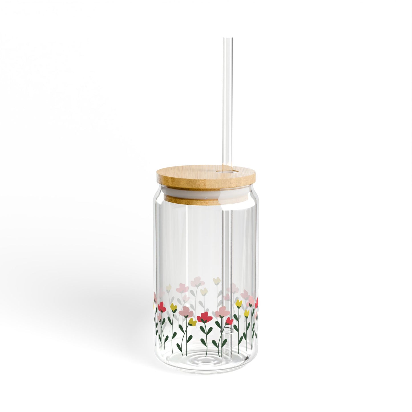 Floral Sipper Glass, 16oz - Eco-friendly Beverage Jar for Parties, Gifts, Home Decor, Summer, Self-Care