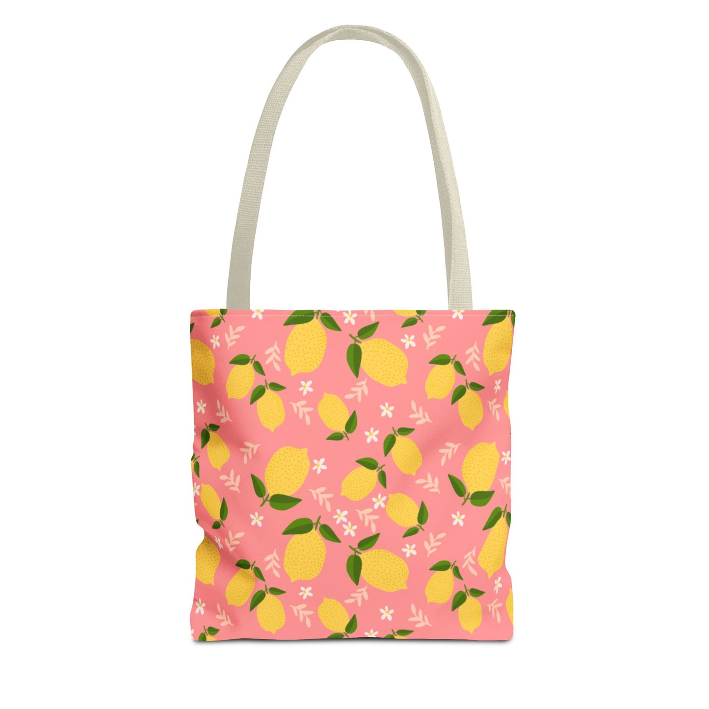 Pink Lemon Print AOP Tote Bag, Eco-Friendly Shopping Bag, Summer Style, Beach Tote, Gift for Her, Floral Shopping Bag