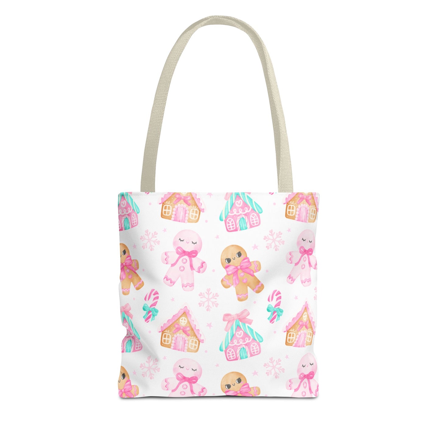 Pink Gingerbread Tote Bag | Cute Candy Cane Gift Bag, Christmas Shopping, Festive Holiday Tote, Winter Carryall, Seasonal Accessory