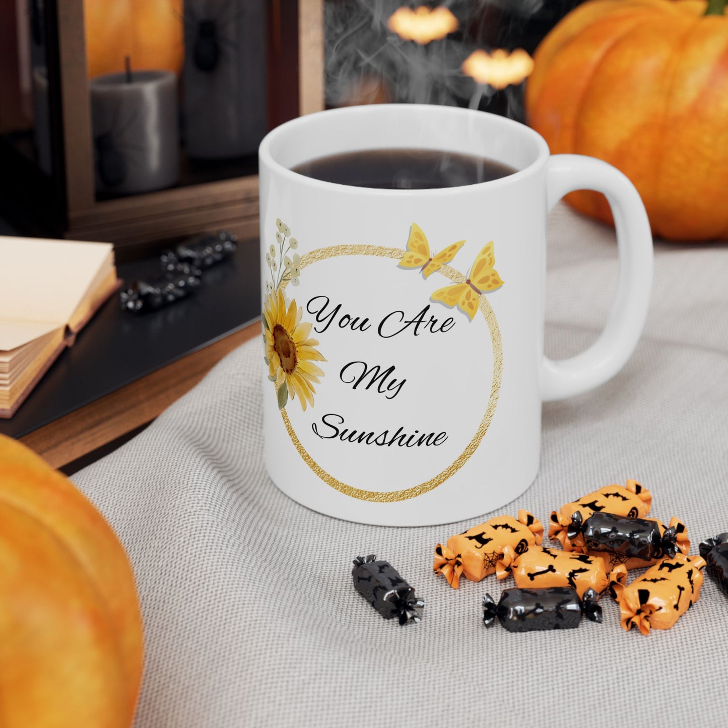 You Are My Sunshine Mug, Sunflower and Butterfly Ceramic Coffee Cup, Inspirational Gift for Mom or Friend, Mother's Day Mug