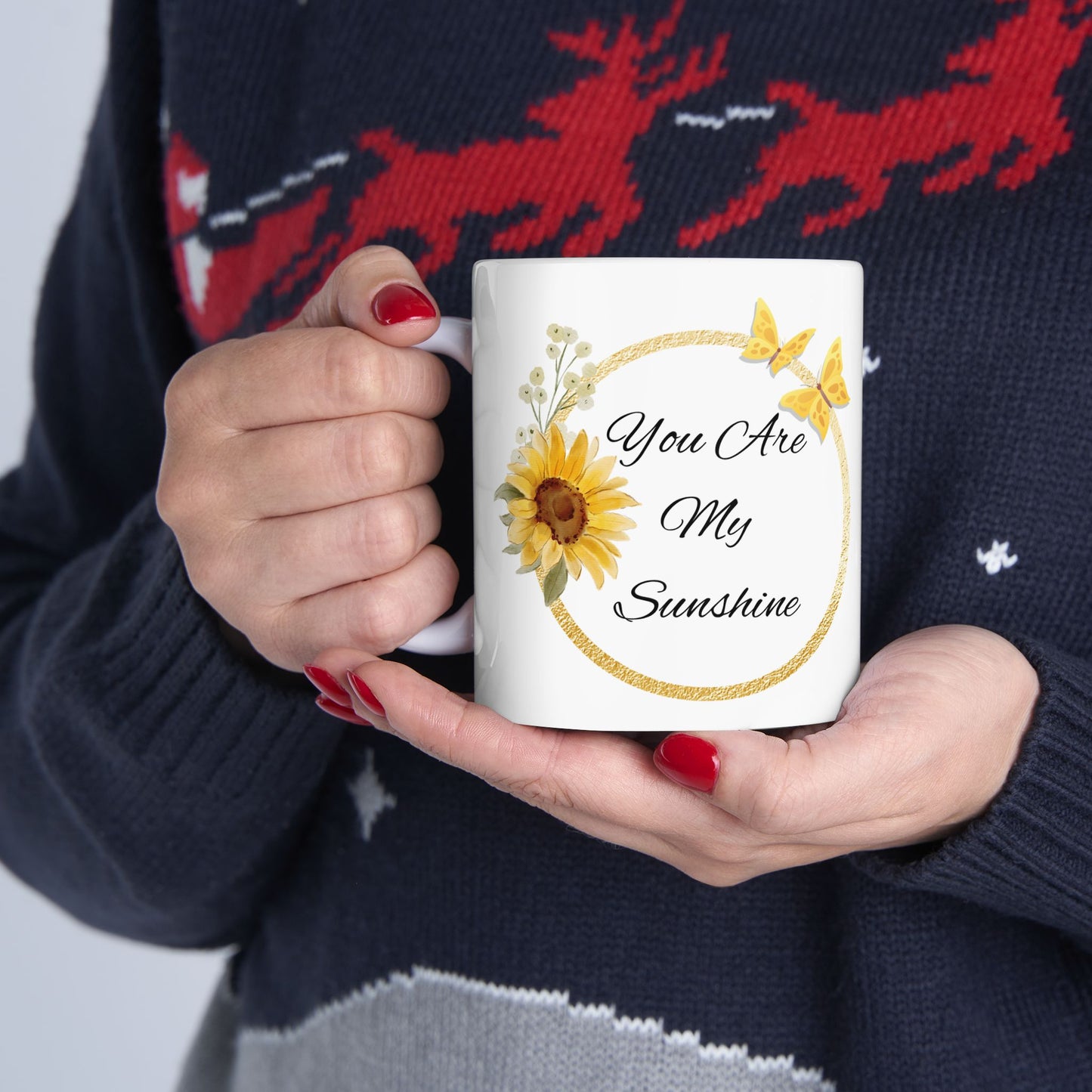 You Are My Sunshine Mug, Sunflower and Butterfly Ceramic Coffee Cup, Inspirational Gift for Mom or Friend, Mother's Day Mug