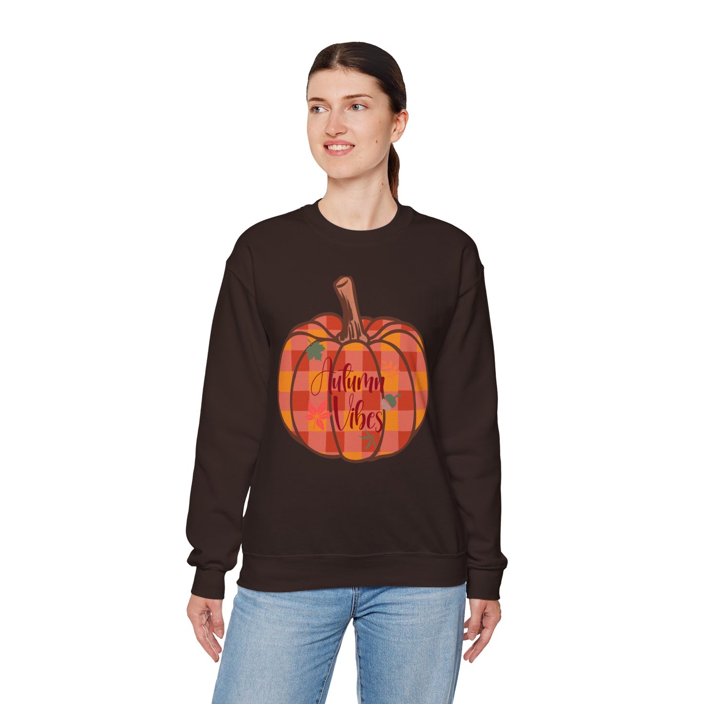 Autumn Vibes Pumpkin Sweatshirt, Cozy Fall Apparel, Unisex Crewneck for Harvest Season, Perfect for Thanksgiving, Pumpkin Lovers, Gift Idea