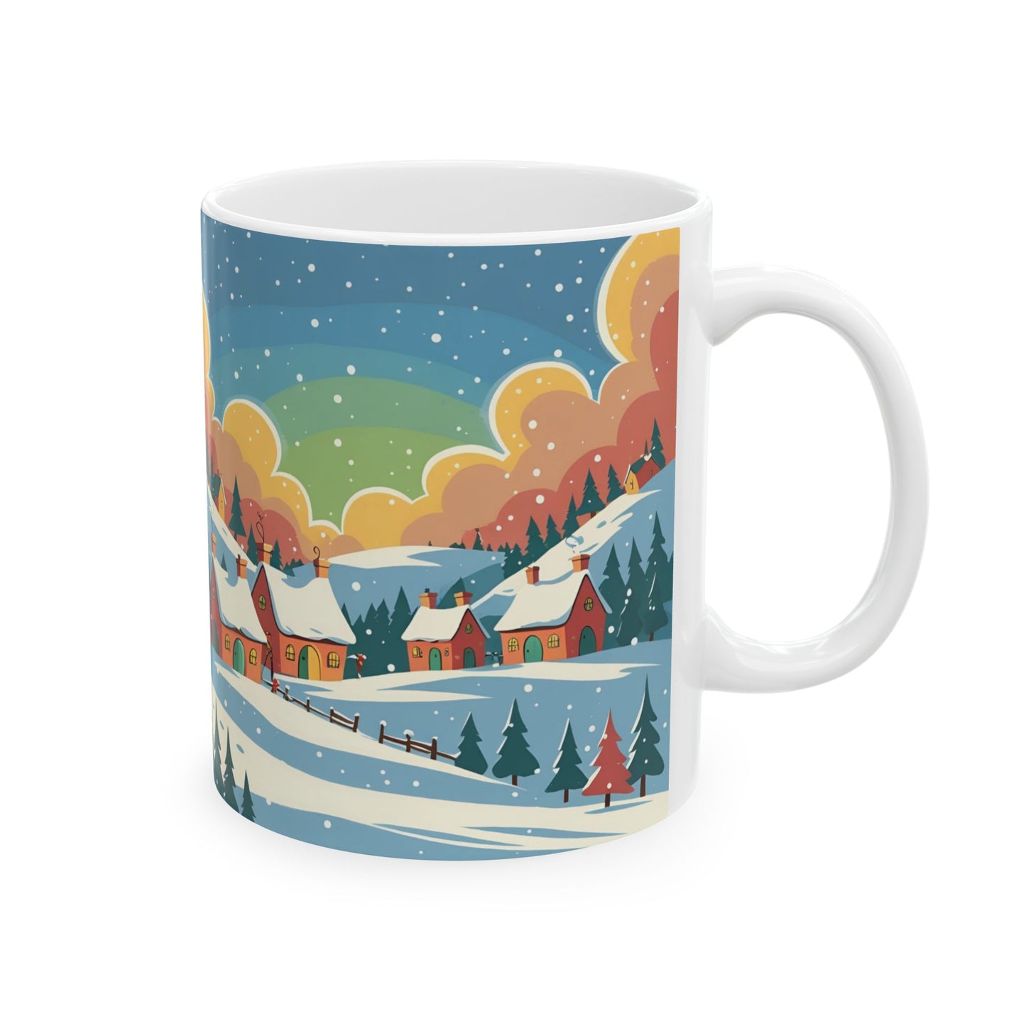 Ceramic Mug Winter Snow Scene, Town and Trees Holiday Gift, Winter Coffee Cup, Festive Hot Cocoa Mug, Christmas Gift, Seasonal Tea