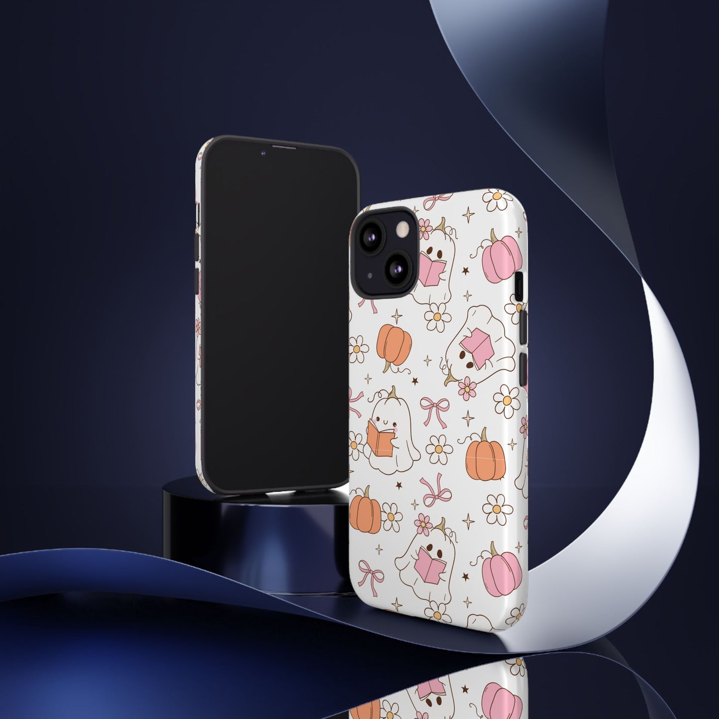 Pink Ghost and Pumpkin Phone Case, Halloween Decor, Girlfriend Gift, Kawaii Phone Cover, Fall Accessories