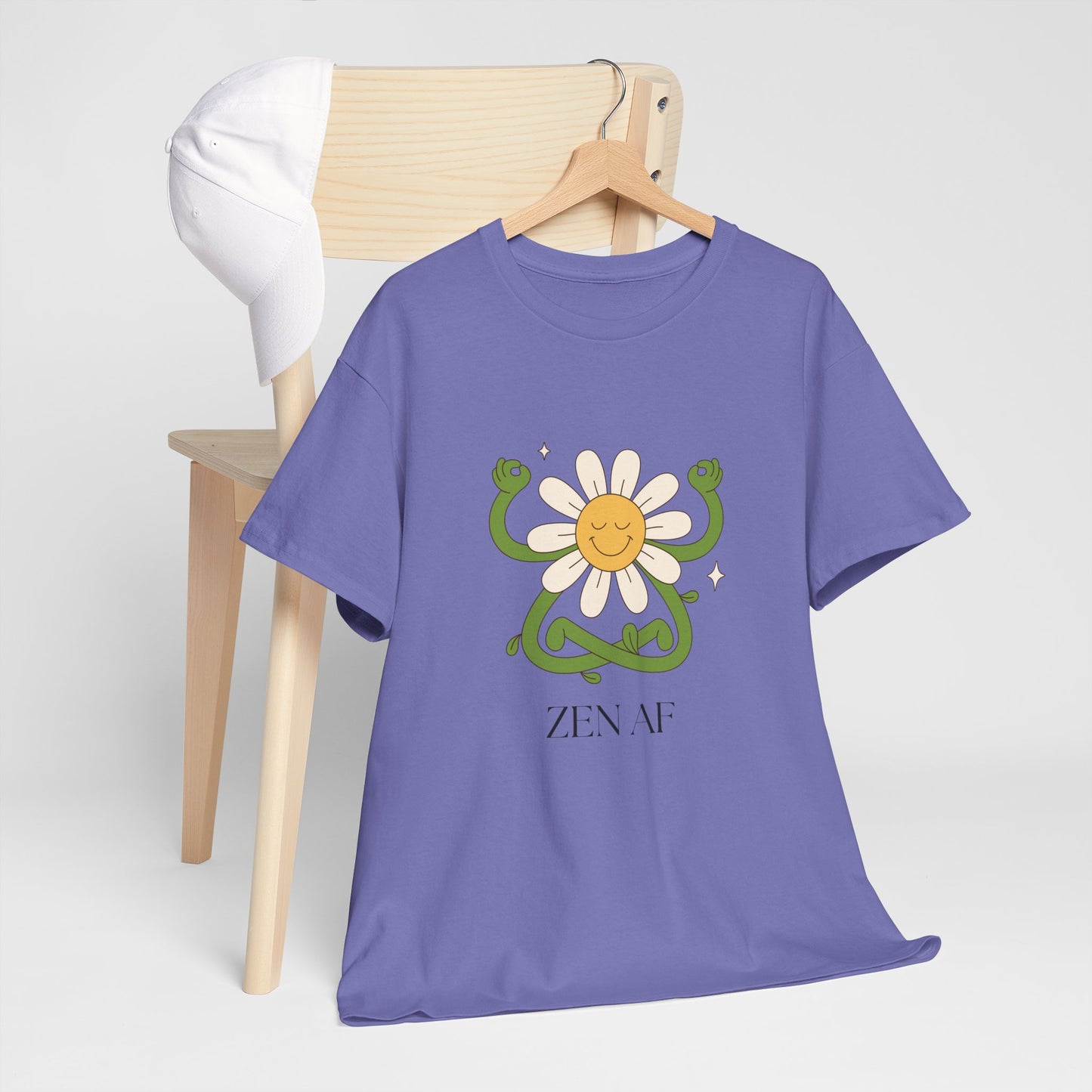 Zen AF Daisy Unisex Heavy Cotton Tee, Relaxed Fit Shirt, Positive Vibes Tee, Gift for Mindfulness, Casual Wear for Every Occasion
