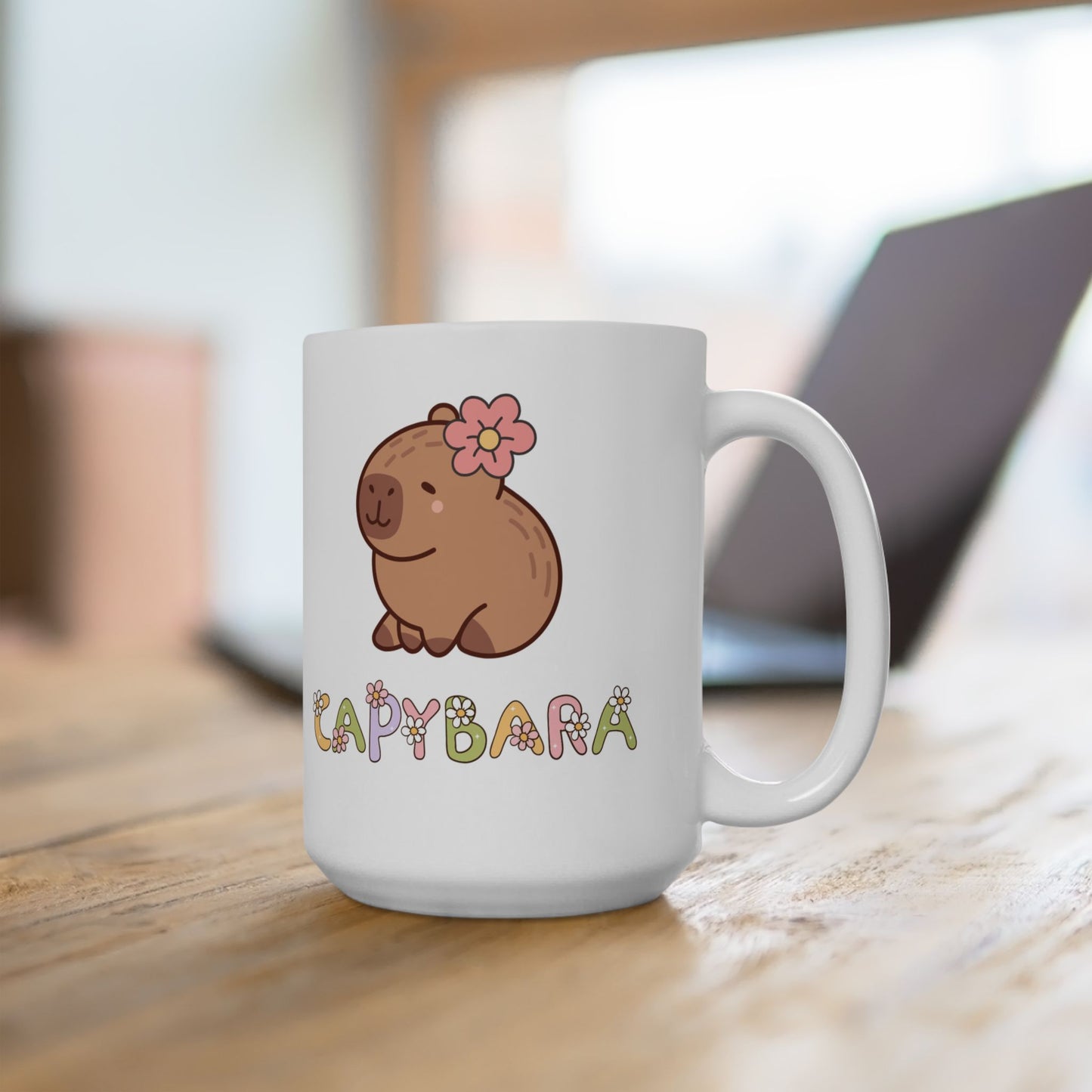 Cute Capybara Ceramic Mug with Floral Design